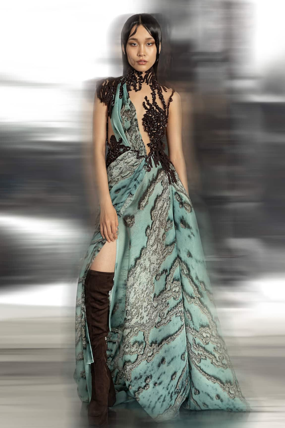 Abhishek Sharma Reef Print & Embellished Gown