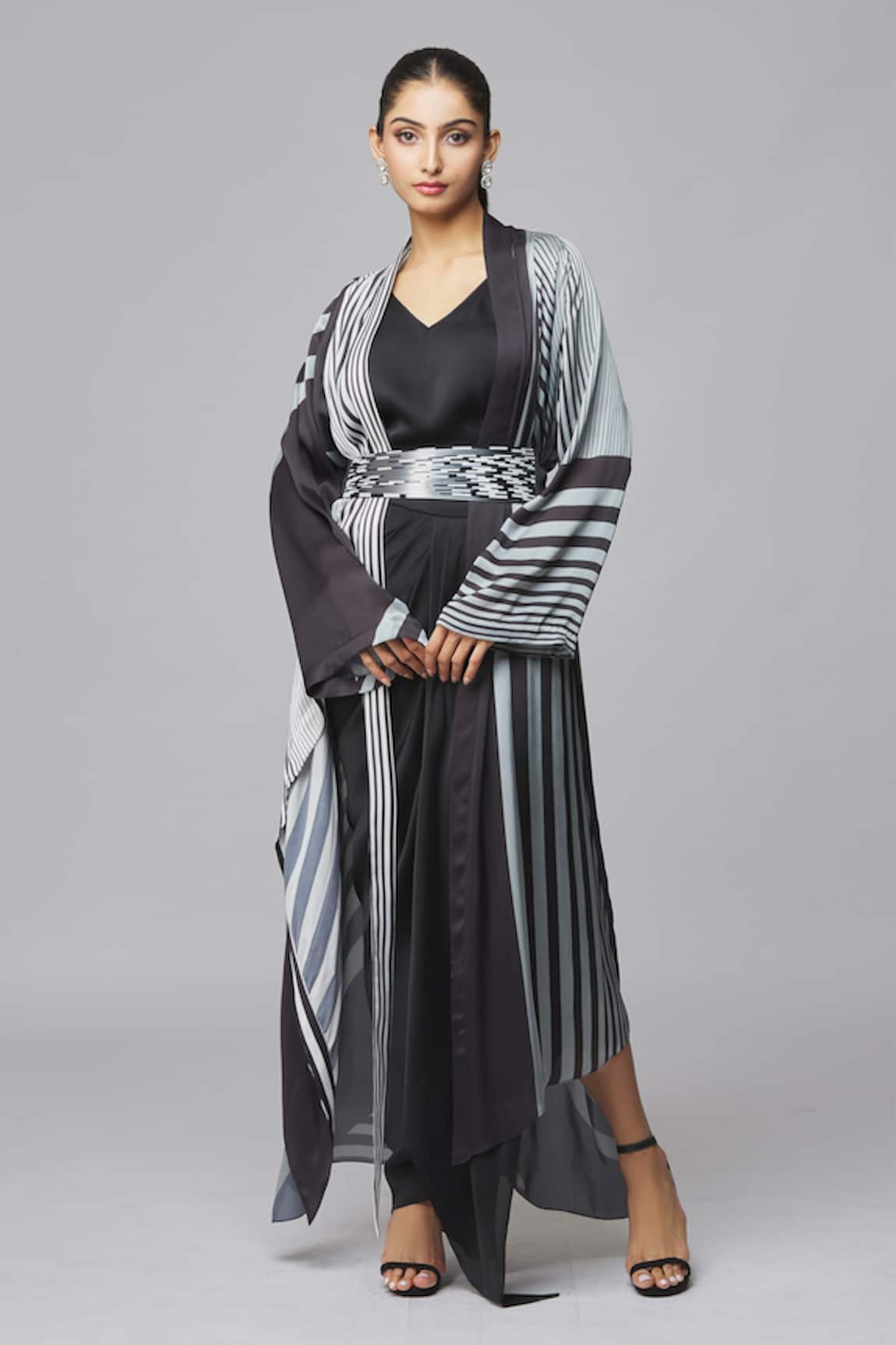 Amit Aggarwal Striped Cape & Skirt Set