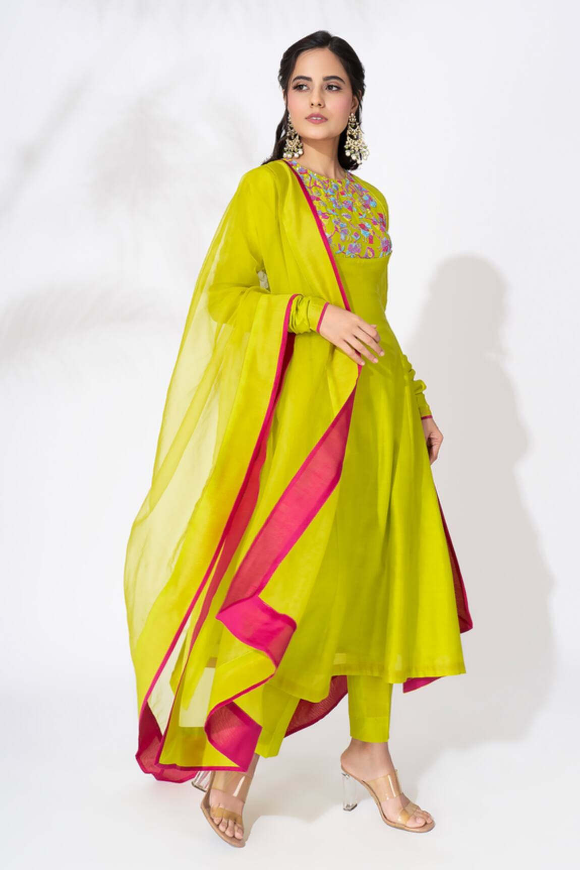 The Aarya Chanderi Embroidered Kali Kurta Pant Set