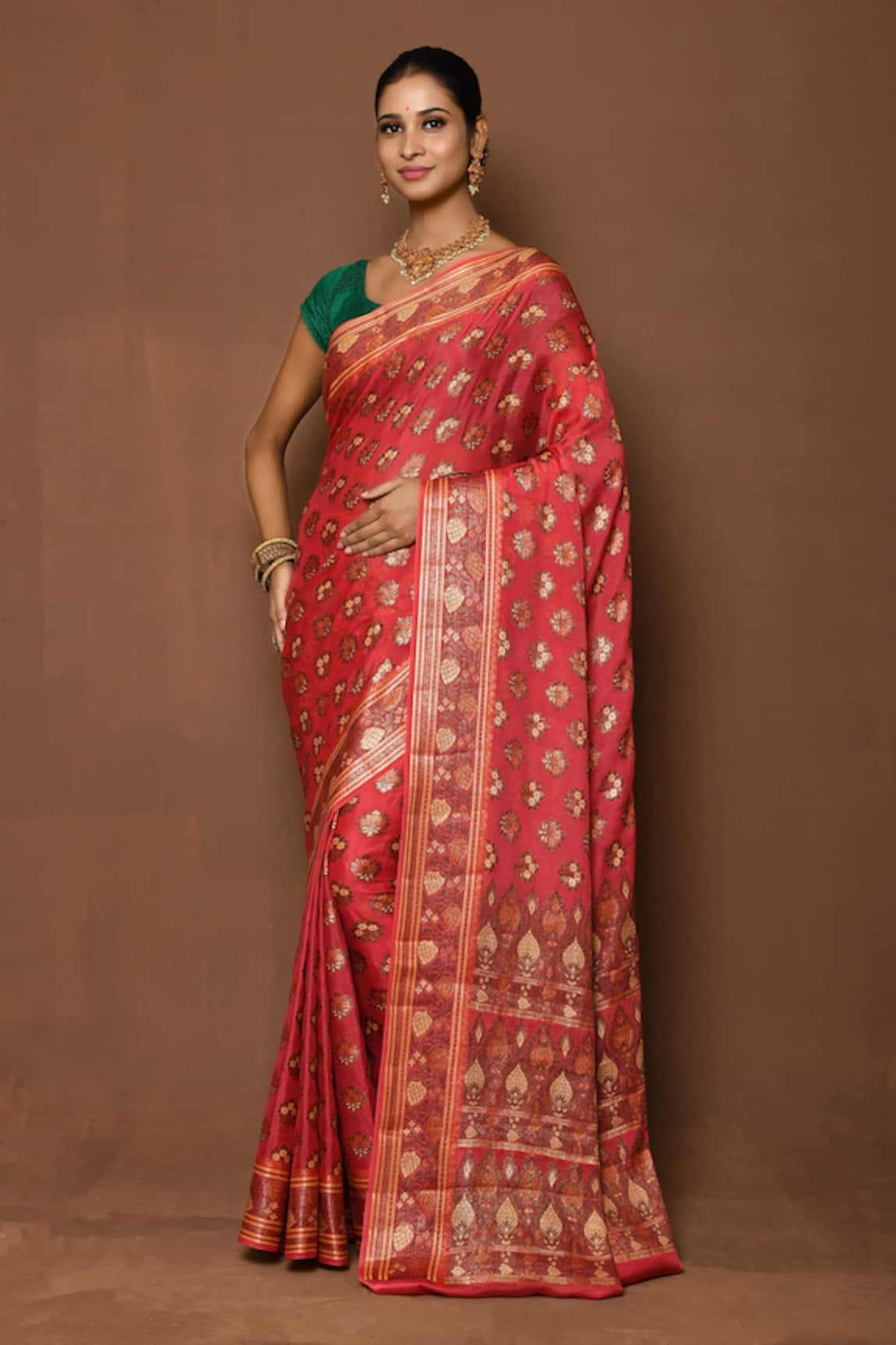 Samyukta Singhania Woven Floral Peach Saree 