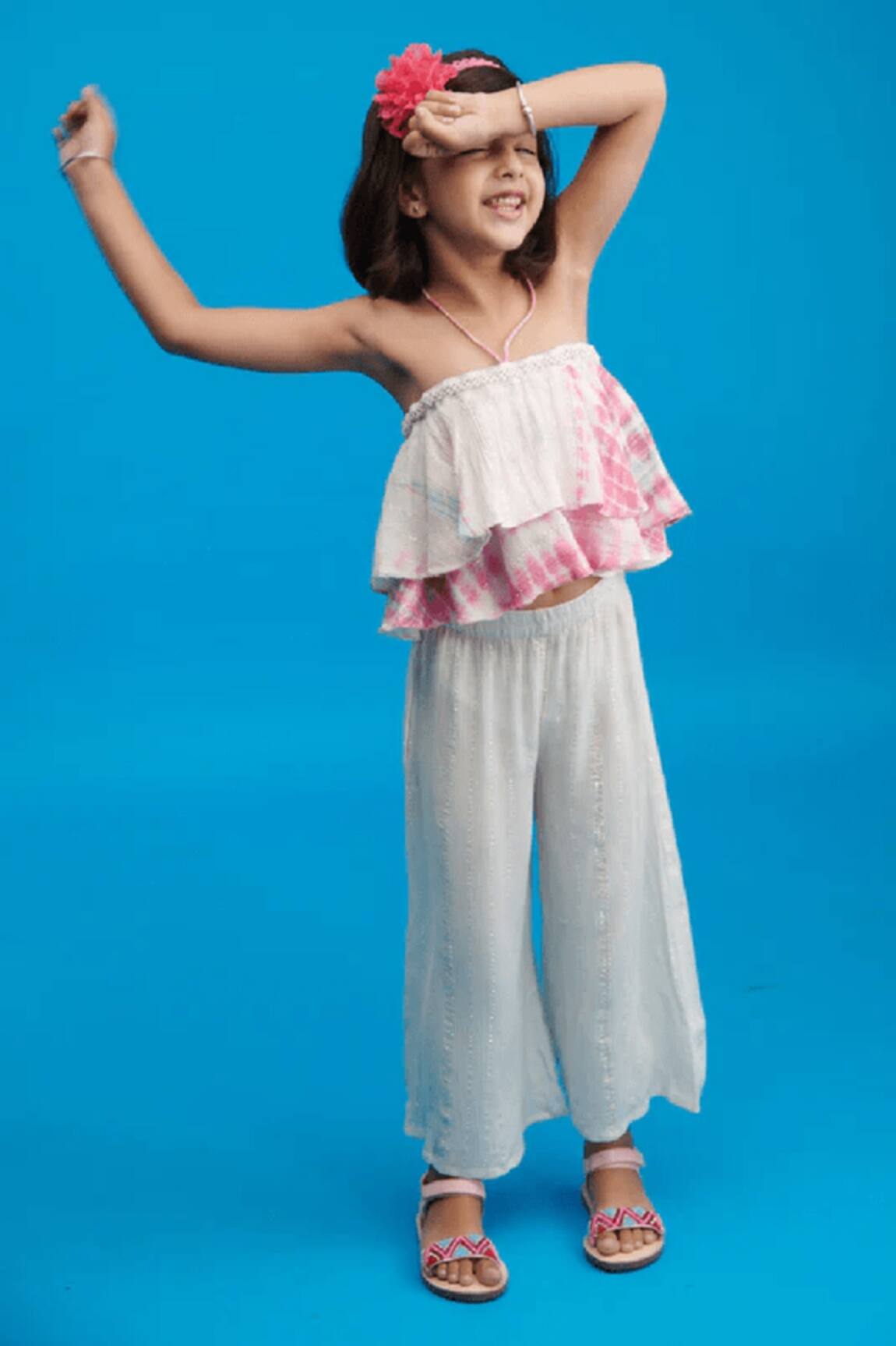 Littlecheer Petal Halter Neck Top & Palazzo Set