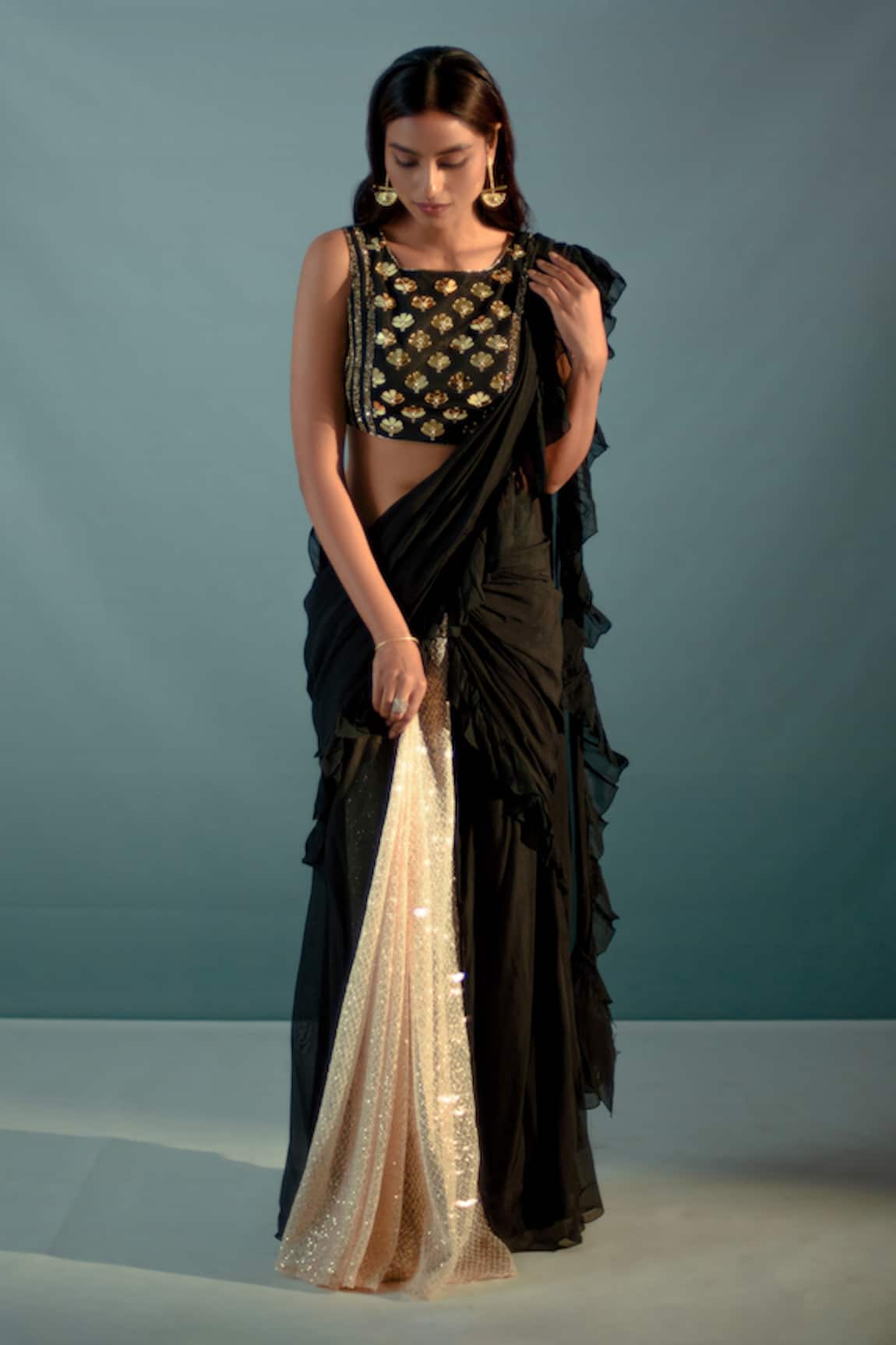 Aaryaa By Kashveen Kohli Ruffled Concept Saree With Crystal Embellished Blouse
