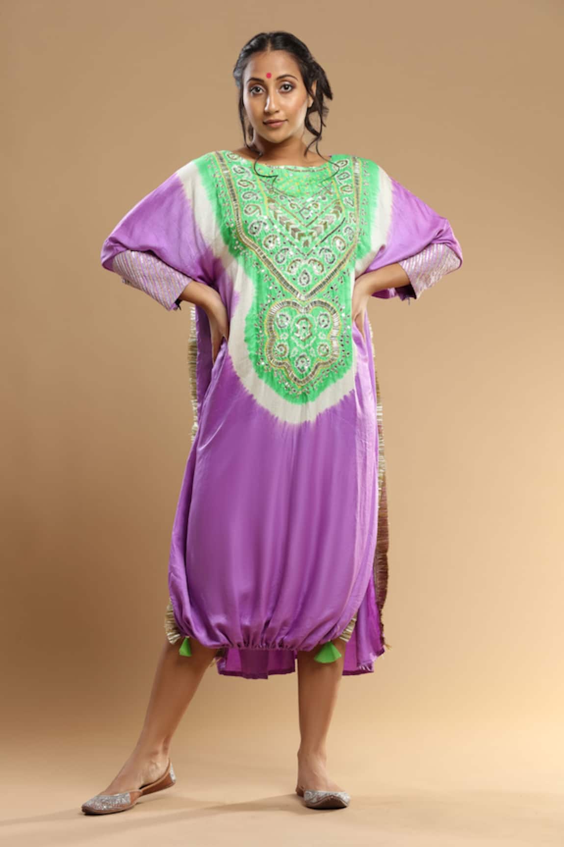 Etasha By Asha Jain Color Block Bandhani Pattern Kaftan 