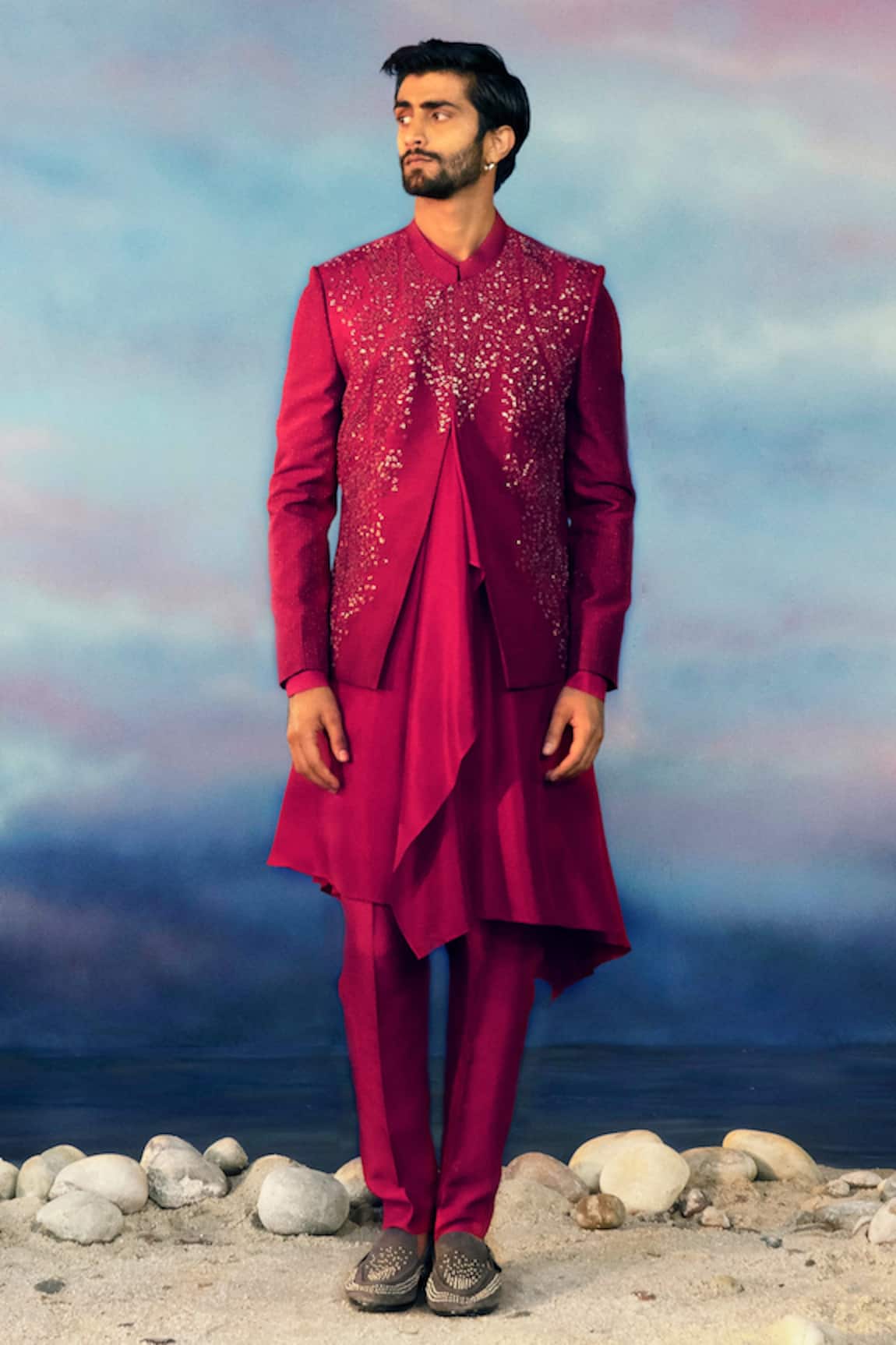 Rohit Gandhi + Rahul Khanna Canyon Floral Embellished Bandhgala Kurta Set 