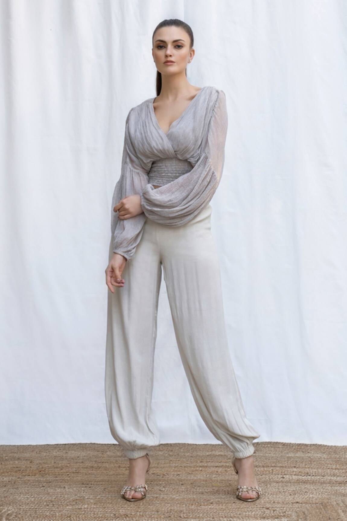 Amrta By Guneet Kondal Riviera Stripe Pattern Top & Pant Set