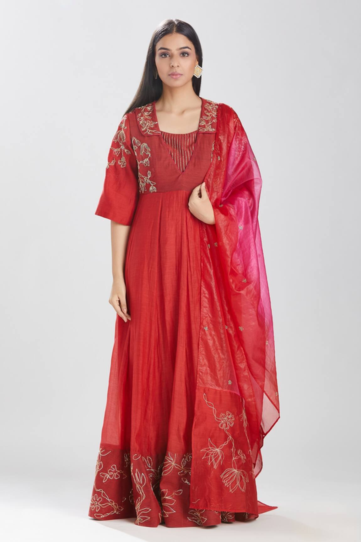 Megha Bansal Surkh Rama Zardozi Embroidered Anarkali Set