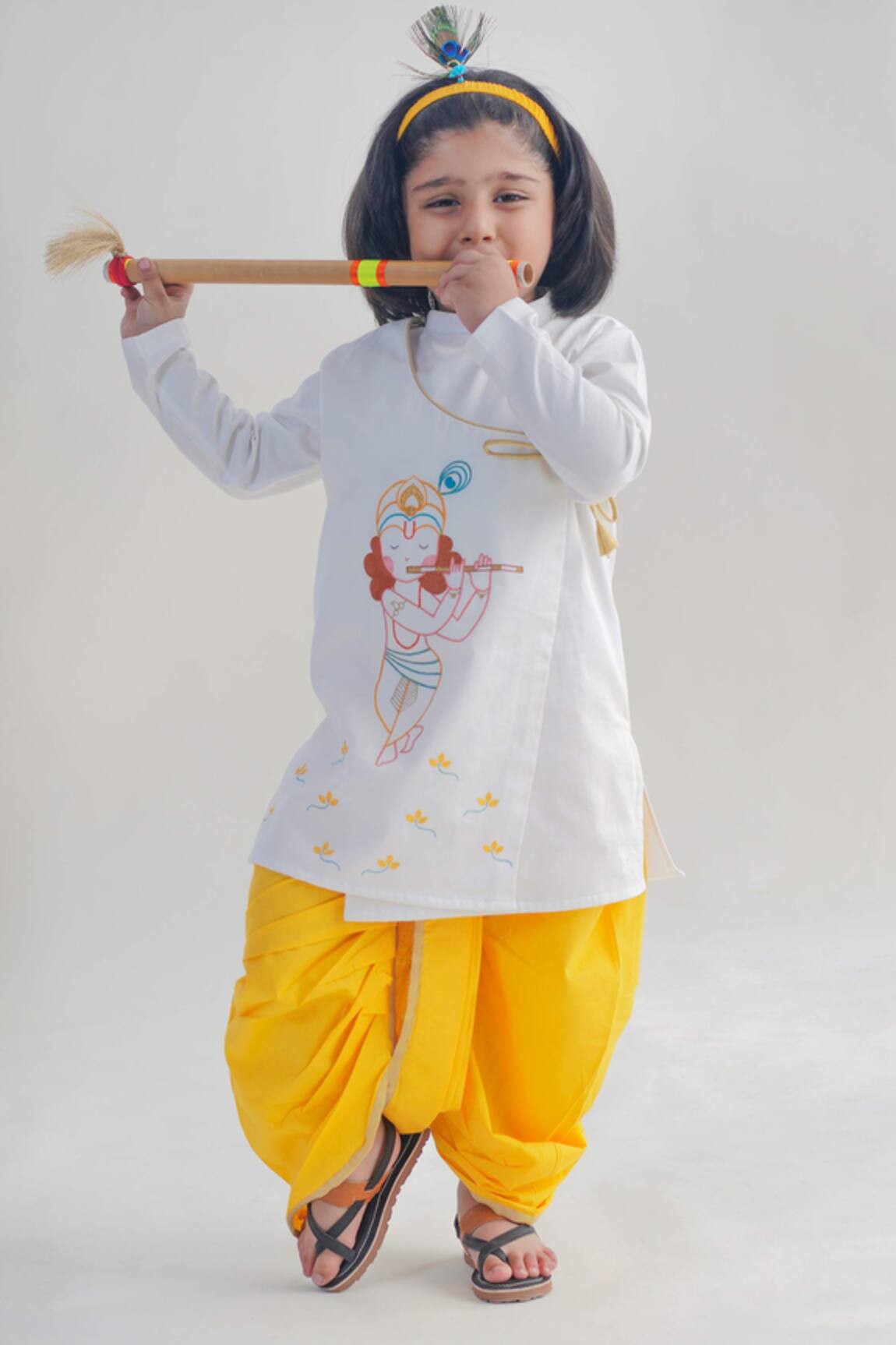 Tiber Taber Krishna Embroidered Long Kurta & Dhoti Set