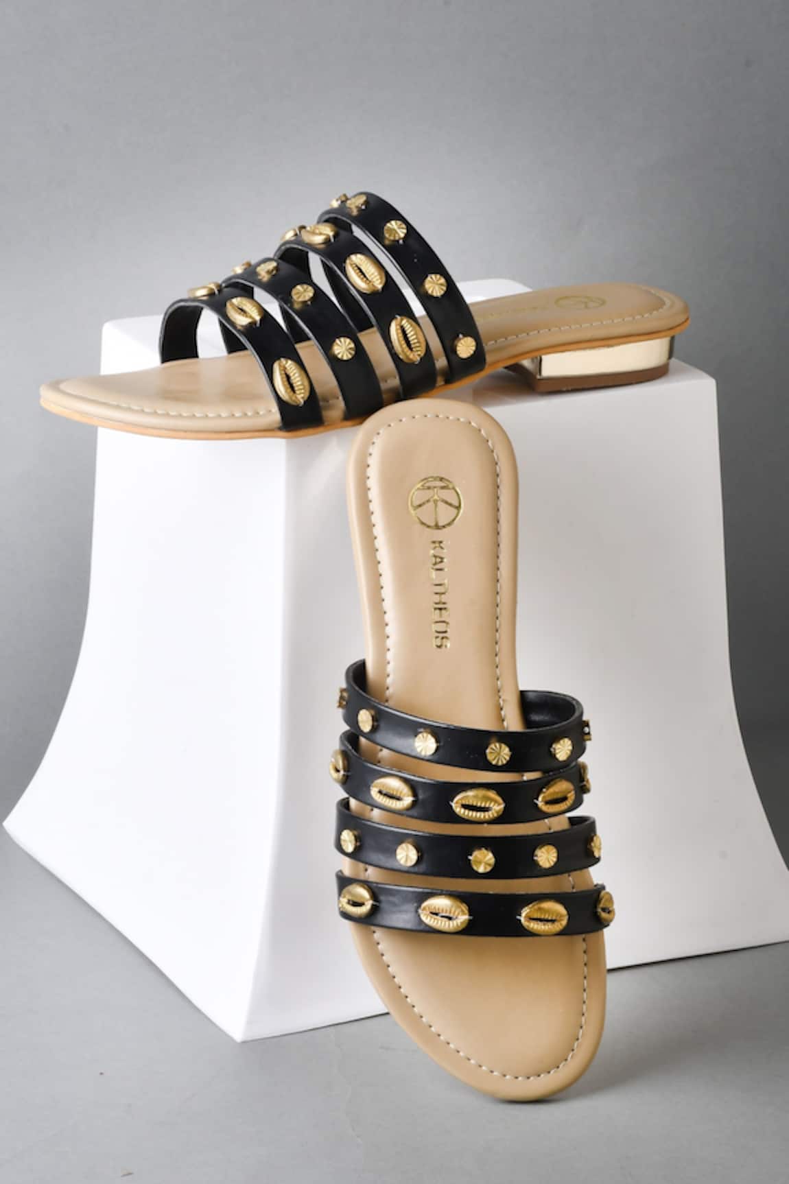 Kaltheos Mia Coffee Beans & Studs Embellished Strappy Flats