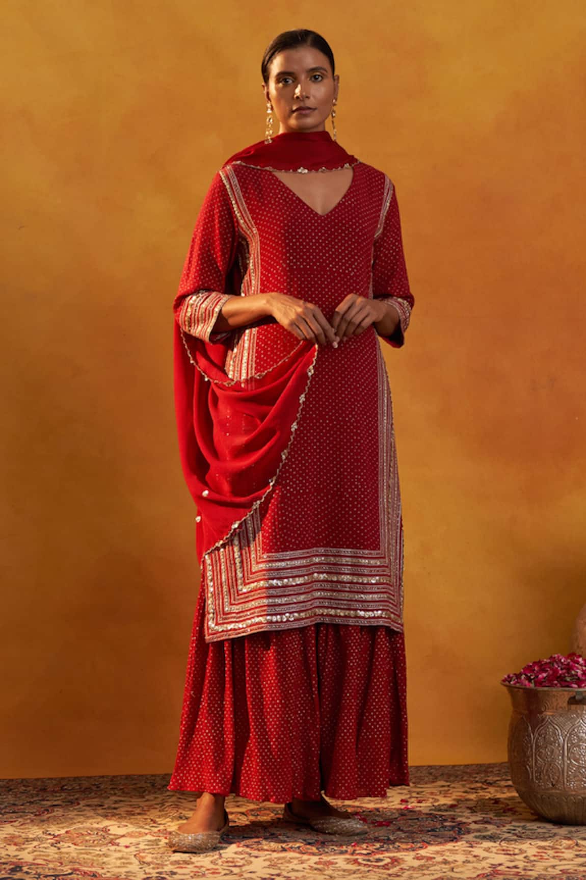 Rekha Agra Polka Dots Hand Block Print Kurta Set 
