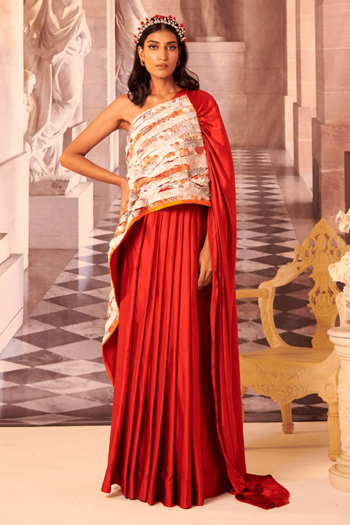 Gauri Dhawan Pre-Draped Saree & Structured Stripe Pattern Blouse Set