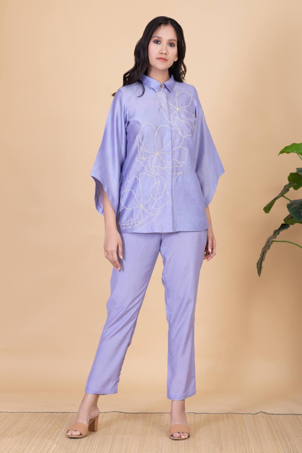 Chambray & CO. Anae Flower Embroidered Shirt & Pant Set
