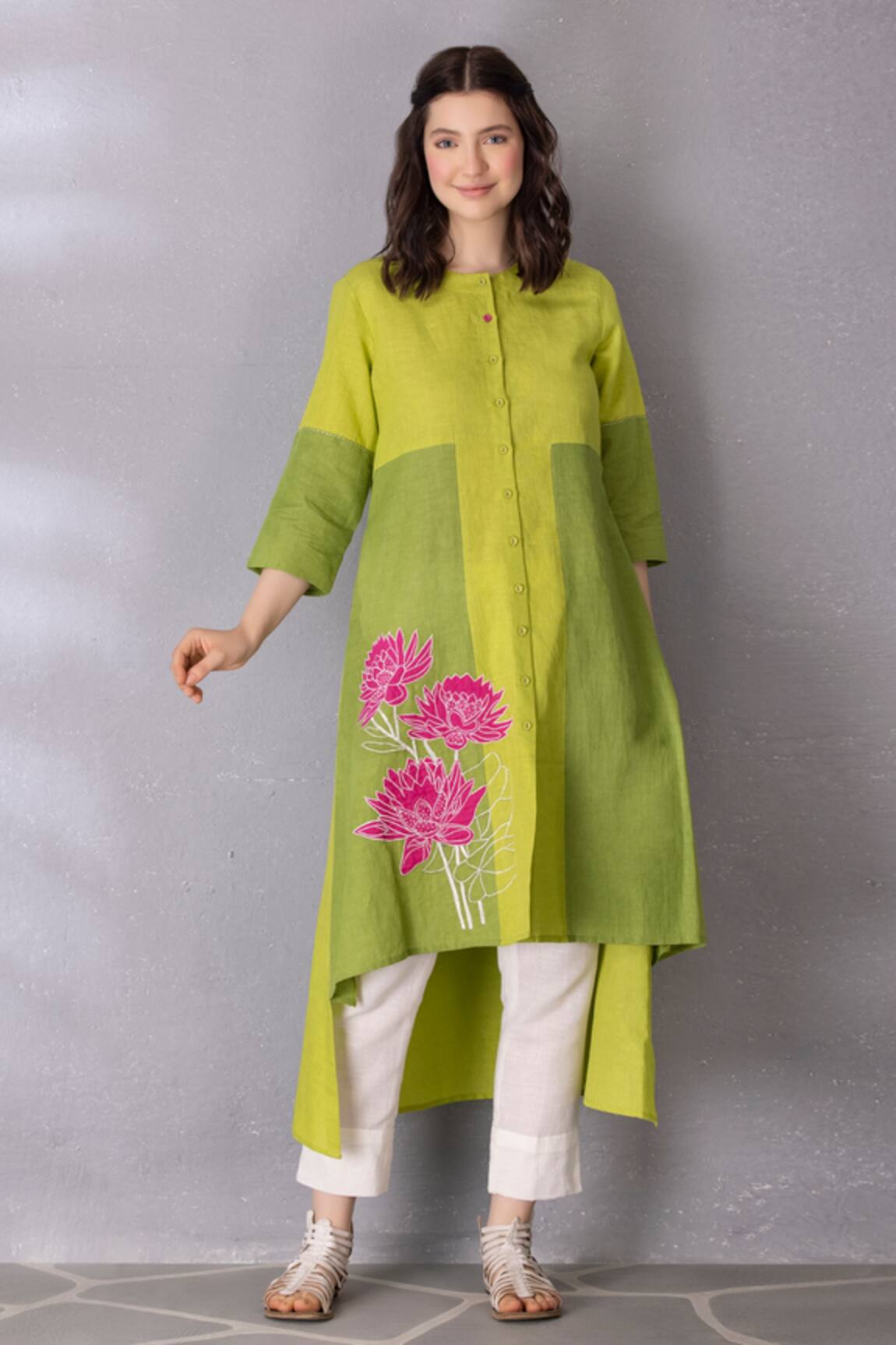 Tanu Malhotra Placed Lotus Applique Pattern Tunic With Pant