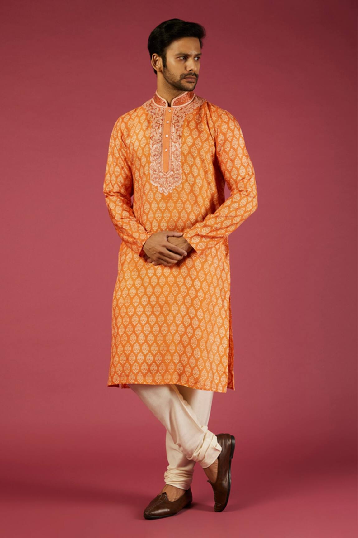 Krishna Mehta Flower Block Print Kurta Set 