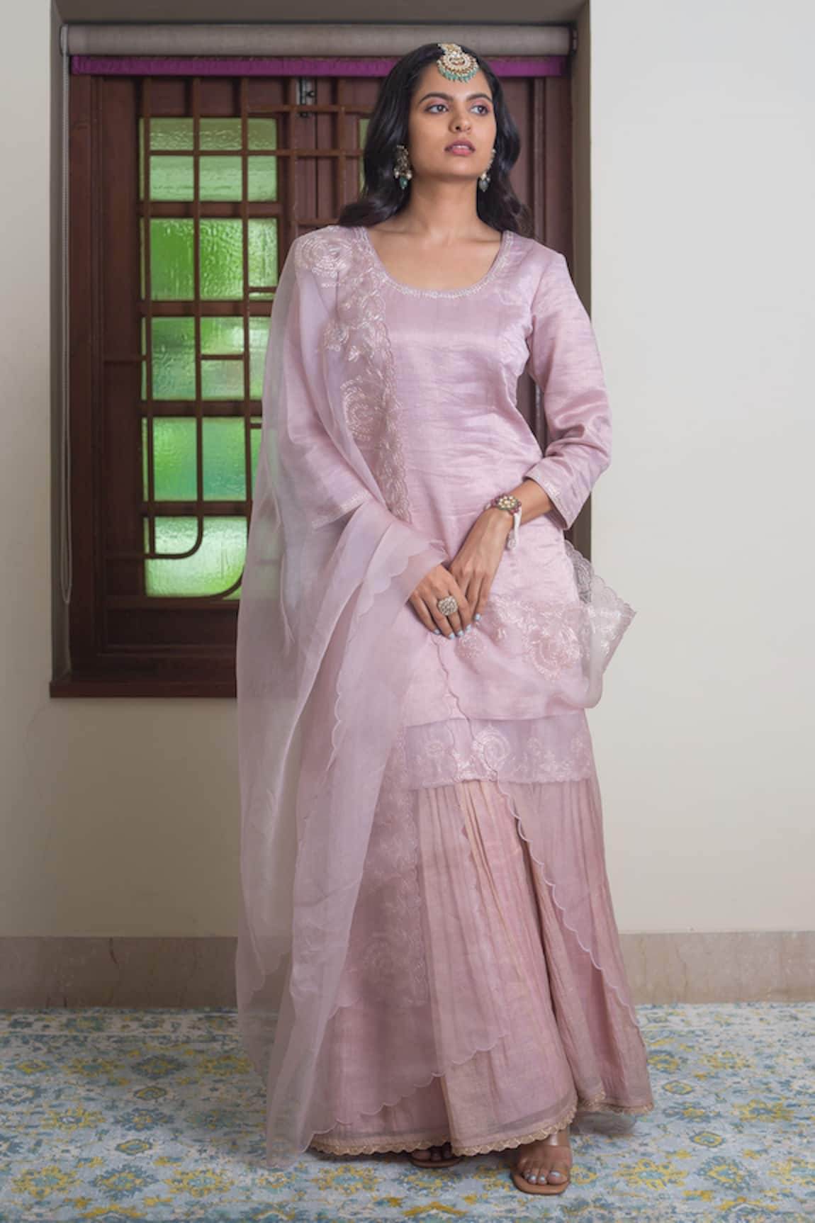 Maliha by Anar and Anoli Chanderi Embroidered Kurta Sharara Set