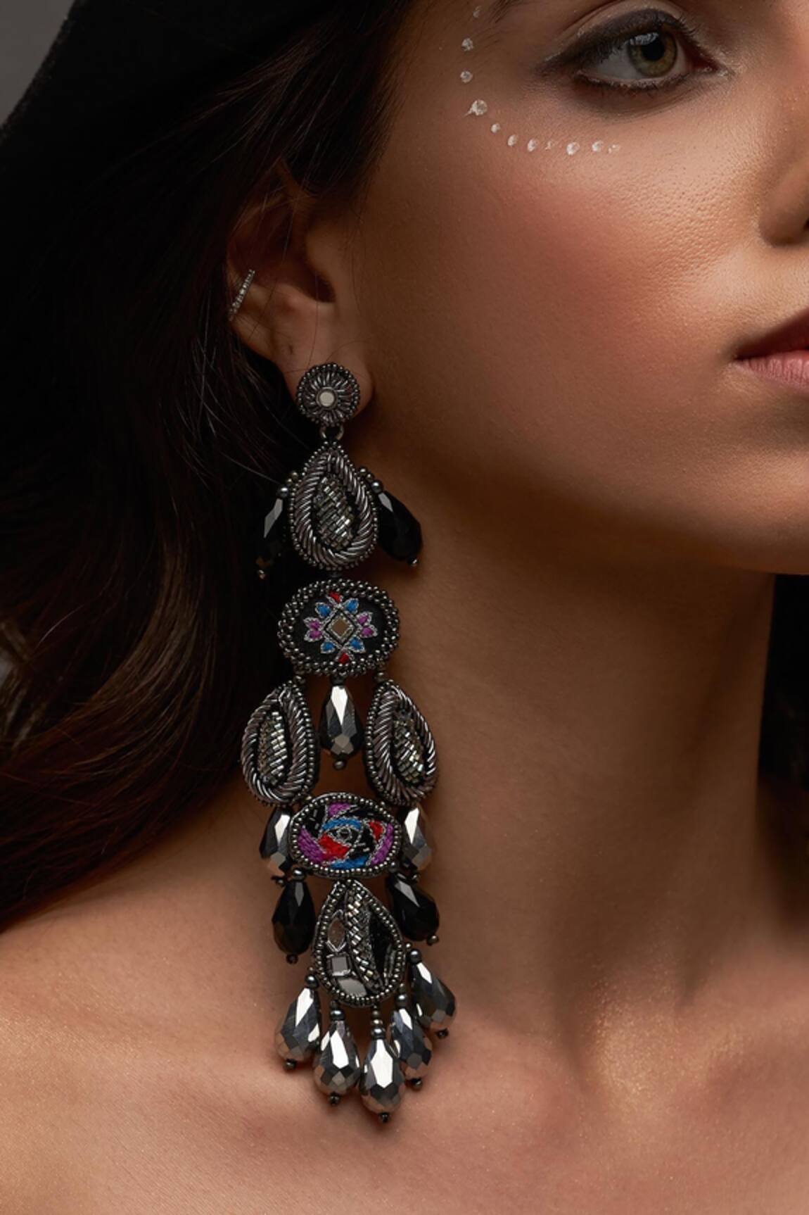 Knotmecute Zisha Metal Beads Embellished Dangler Earrings