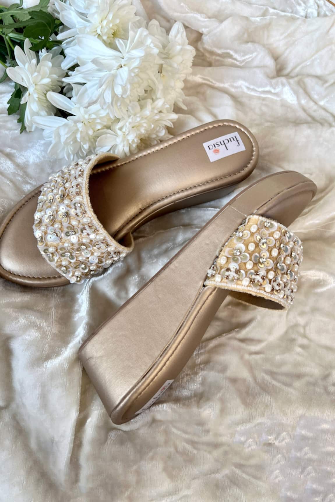 Fuchsia by aashaka mehta Velvet Bead Embellished Slider