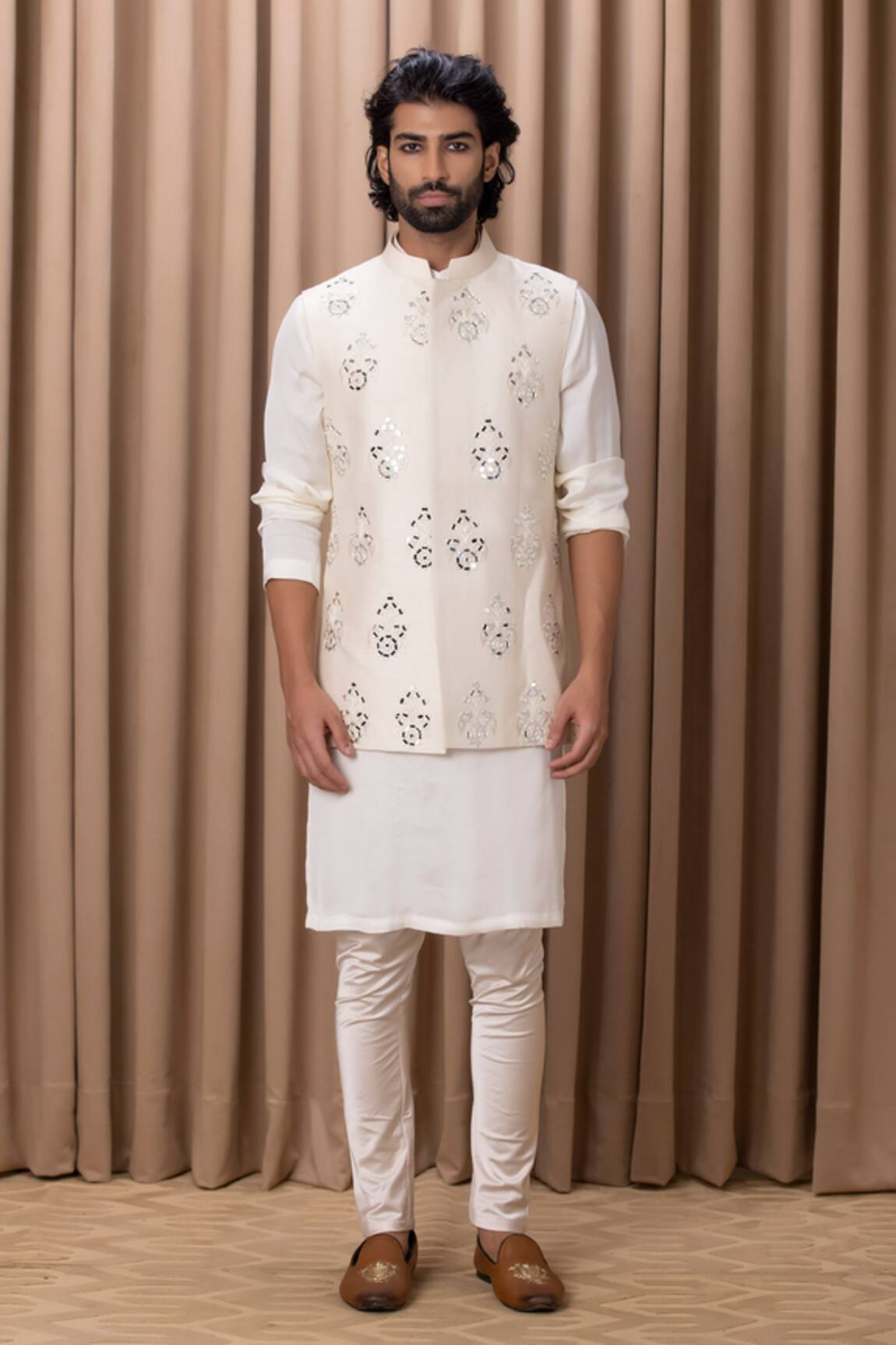 Ankit V Kapoor Hand Embroidered Cream Nehru Jacket 