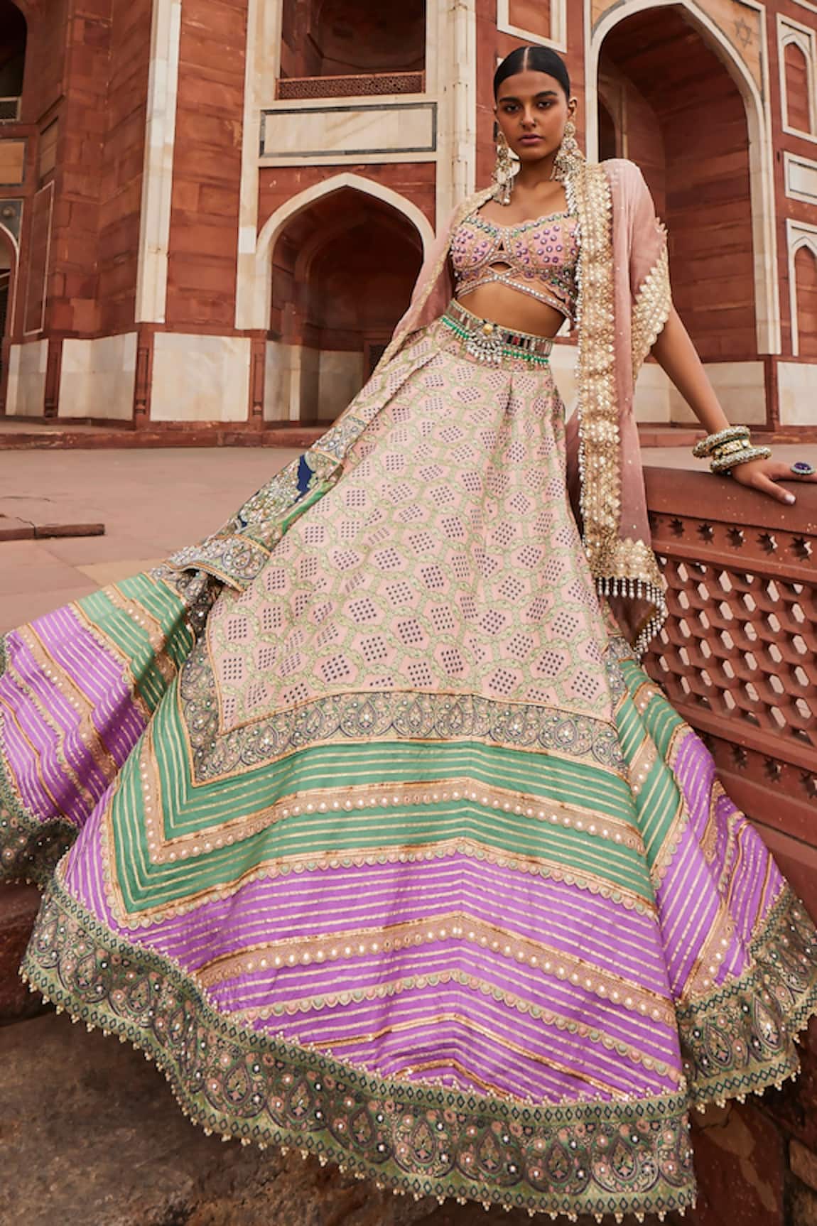 Aditi Gupta Bandhani & Zardozi Embroidered Bridal Lehenga Set