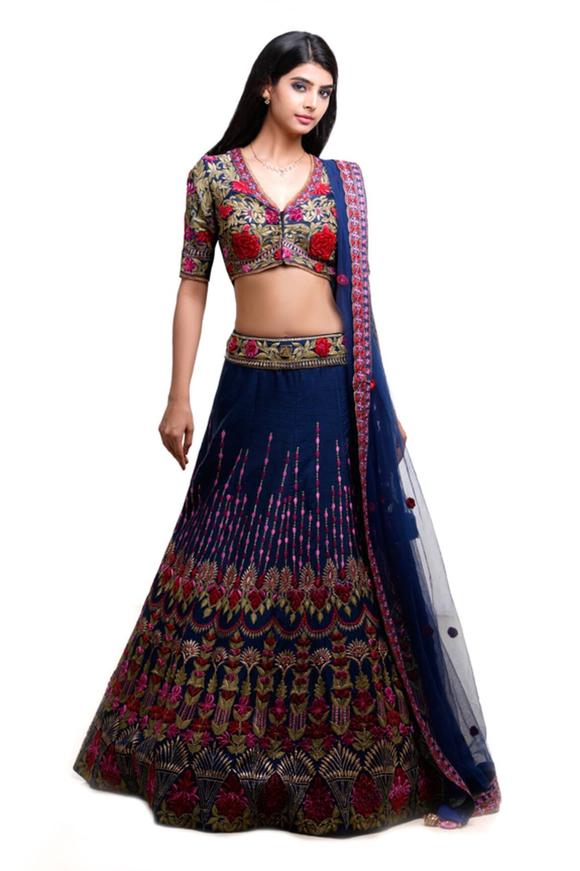Archana Kochhar Raw Silk Floral Embroidered Lehenga Set