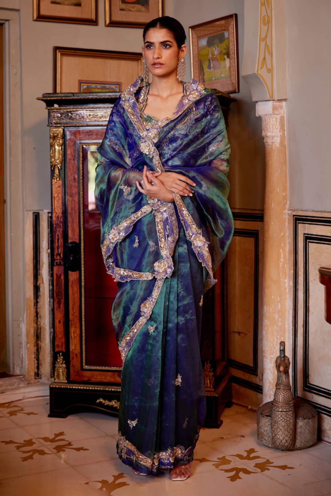 Atelier Shikaarbagh Tissue Floral Embroidered Saree