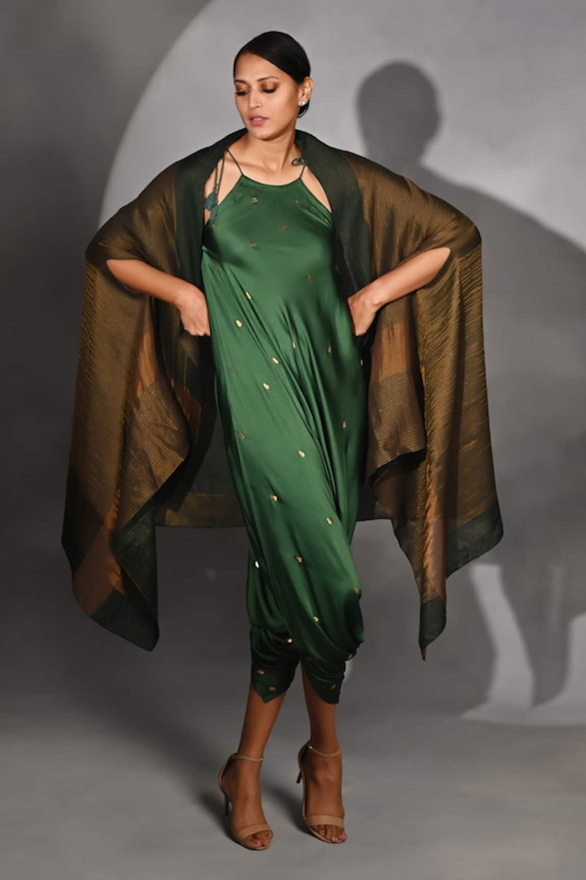 Jyoti Sachdev Iyer Pashmina Open Front Cape & Jumpsuit Set 