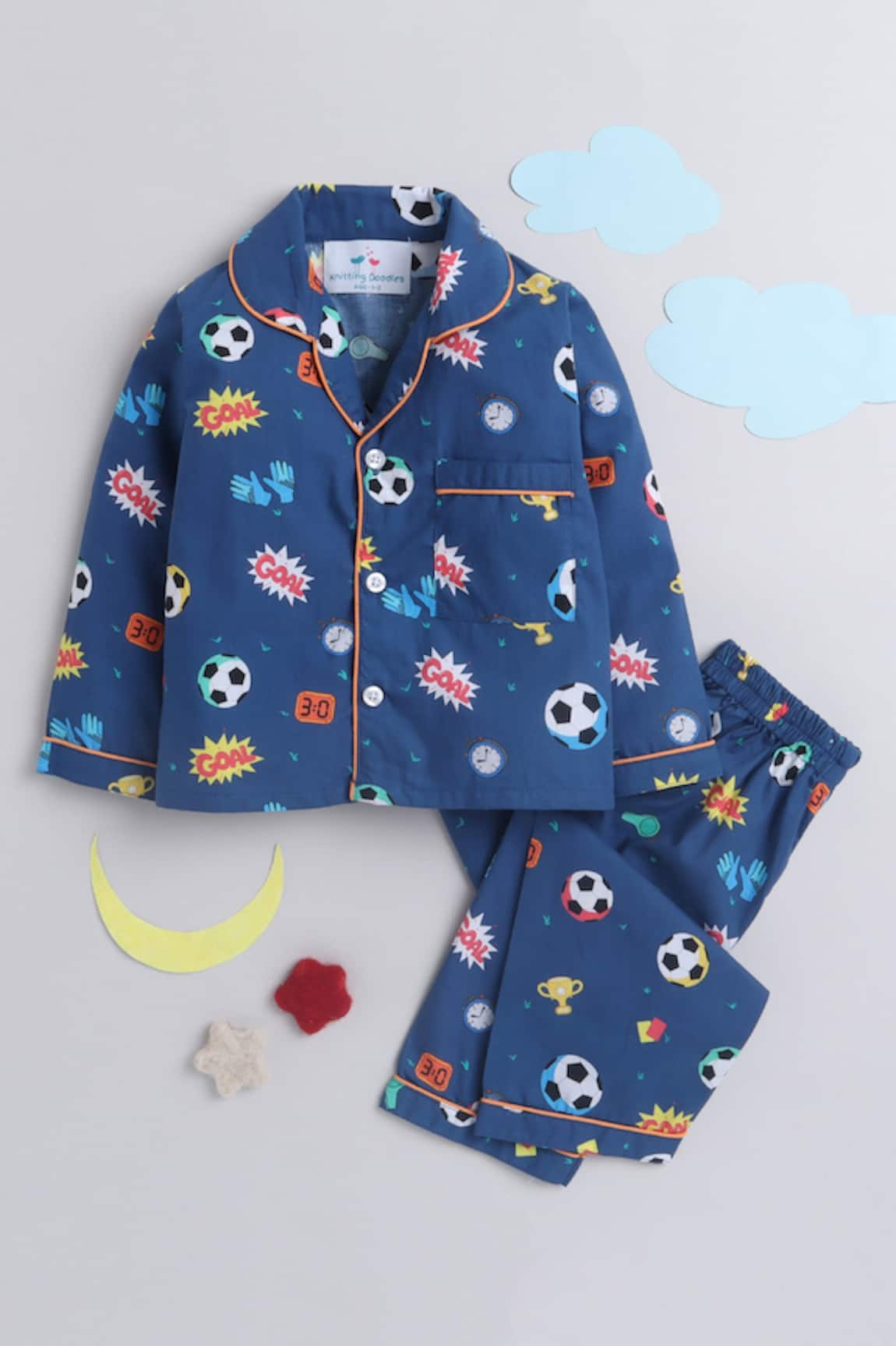 Knitting Doodles Football Print Night Suit Set