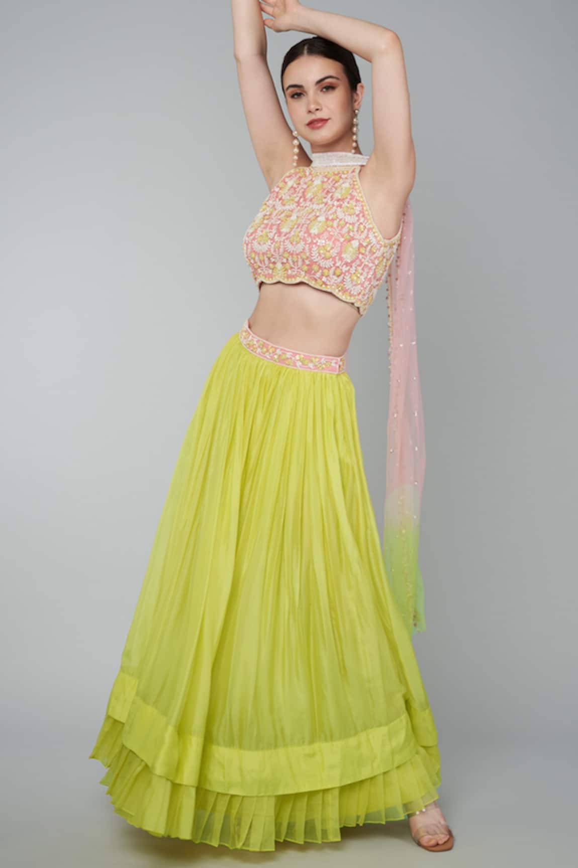 Keith Gomes Floral Sequin Embellished Crop Top & Skirt Set 