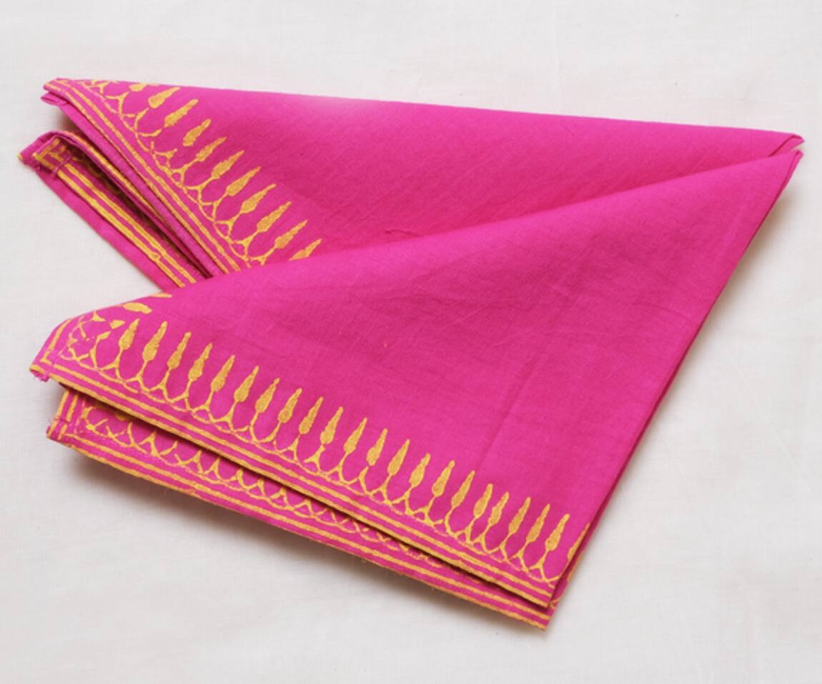 Inheritance India Cotton Hand Block Print Border Napkins - Set of 4