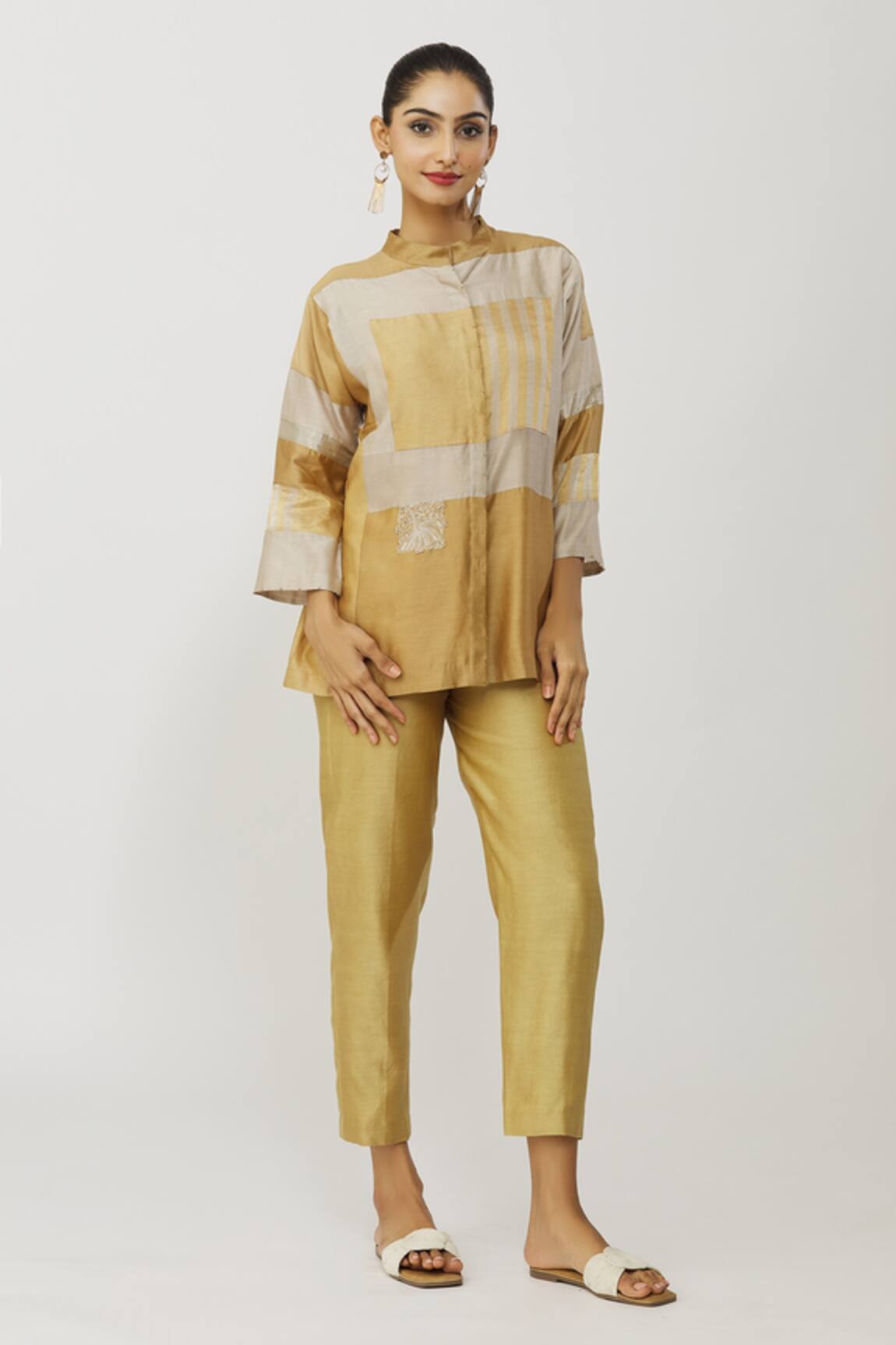 Neeta Bhargava Patchwork Chanderi Shirt & Pant Set