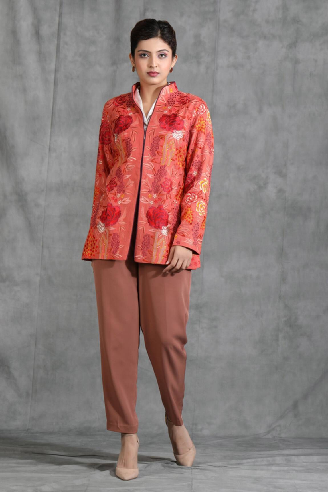 Dusala Pashmina Rose Motif Jacket 