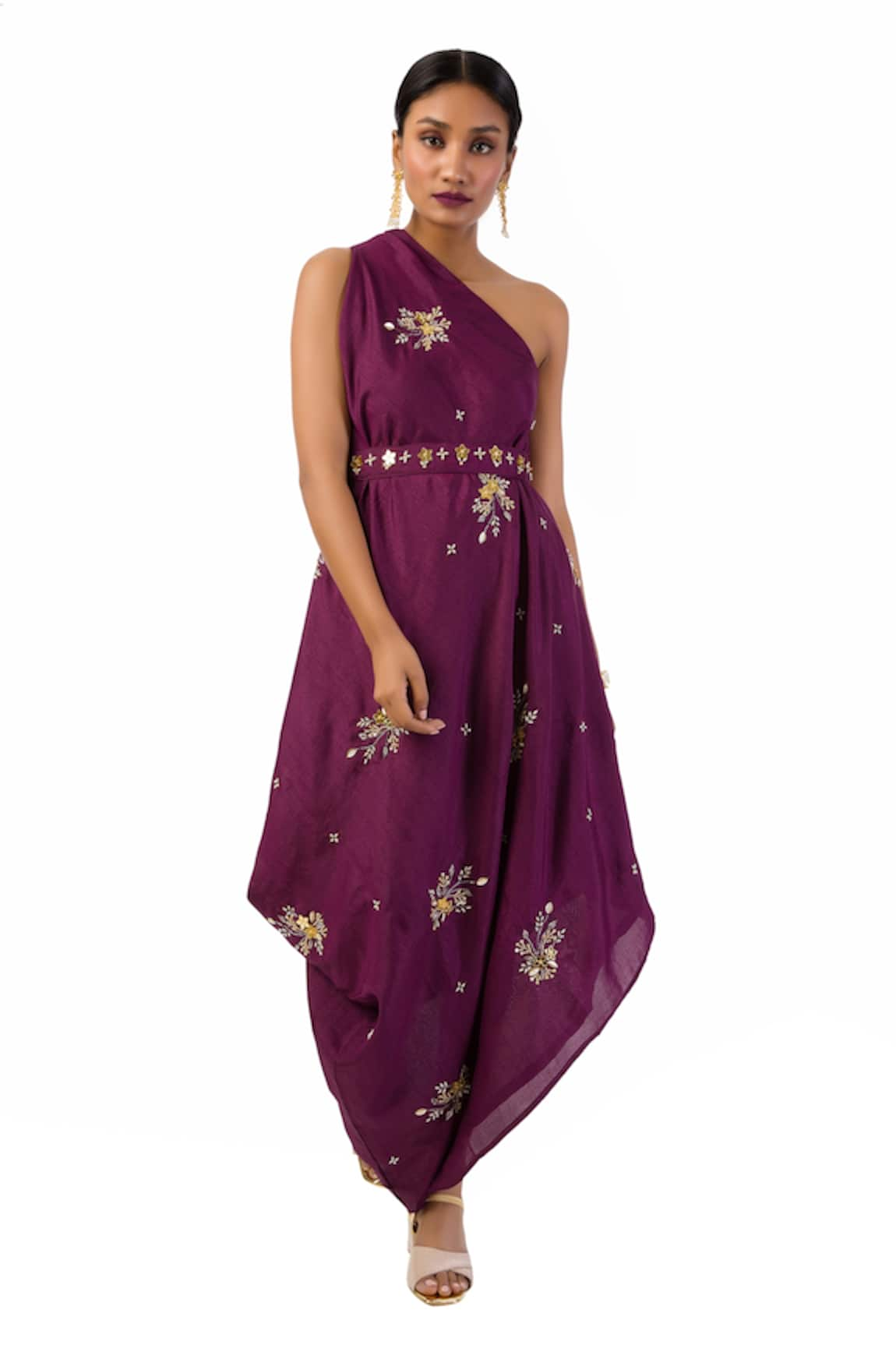 Meghna shah One Shoulder Embroidered Draped Dress