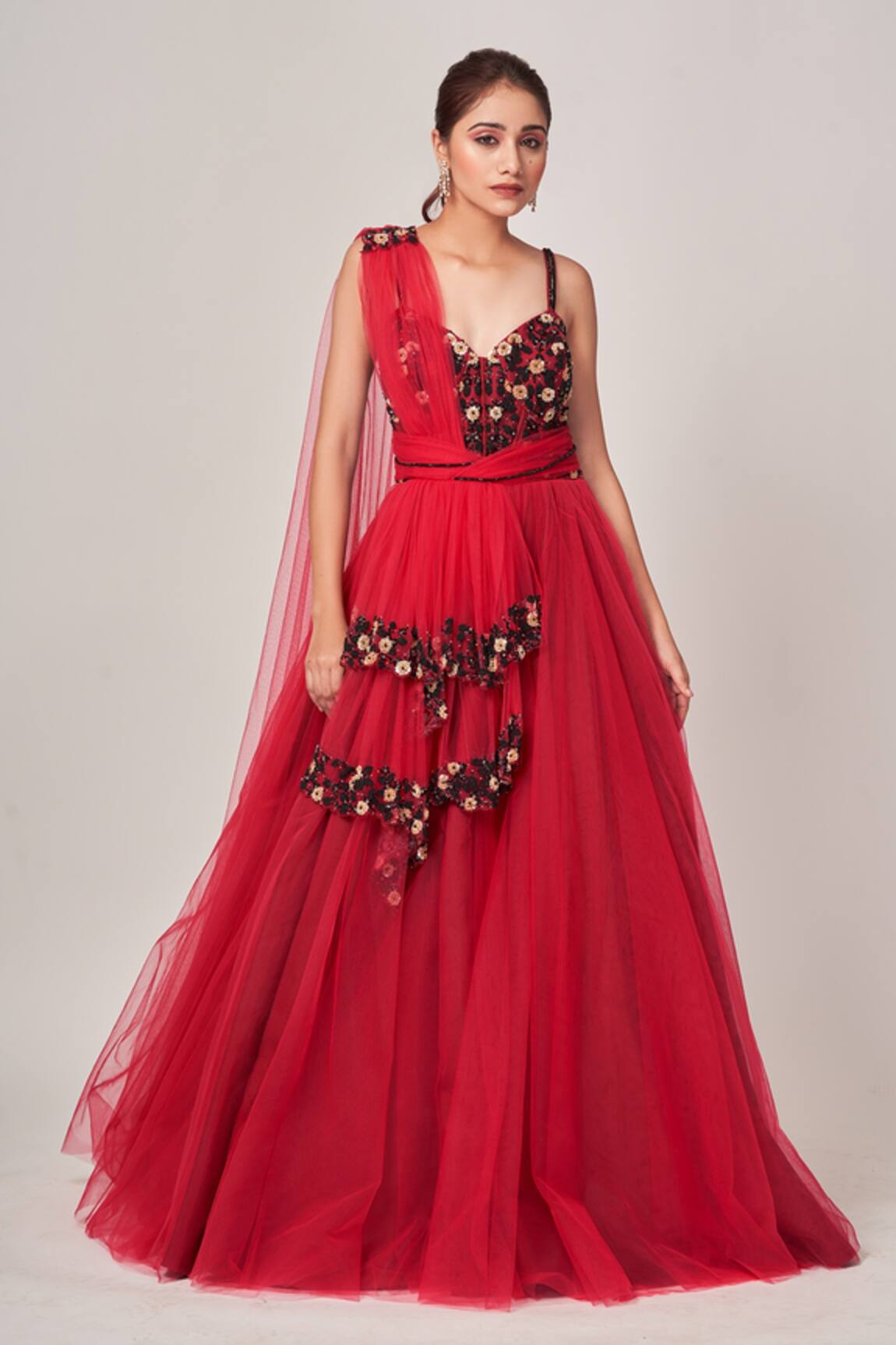 Tamaraa By Tahani Shae Floral Beads Embellished Corset Gown