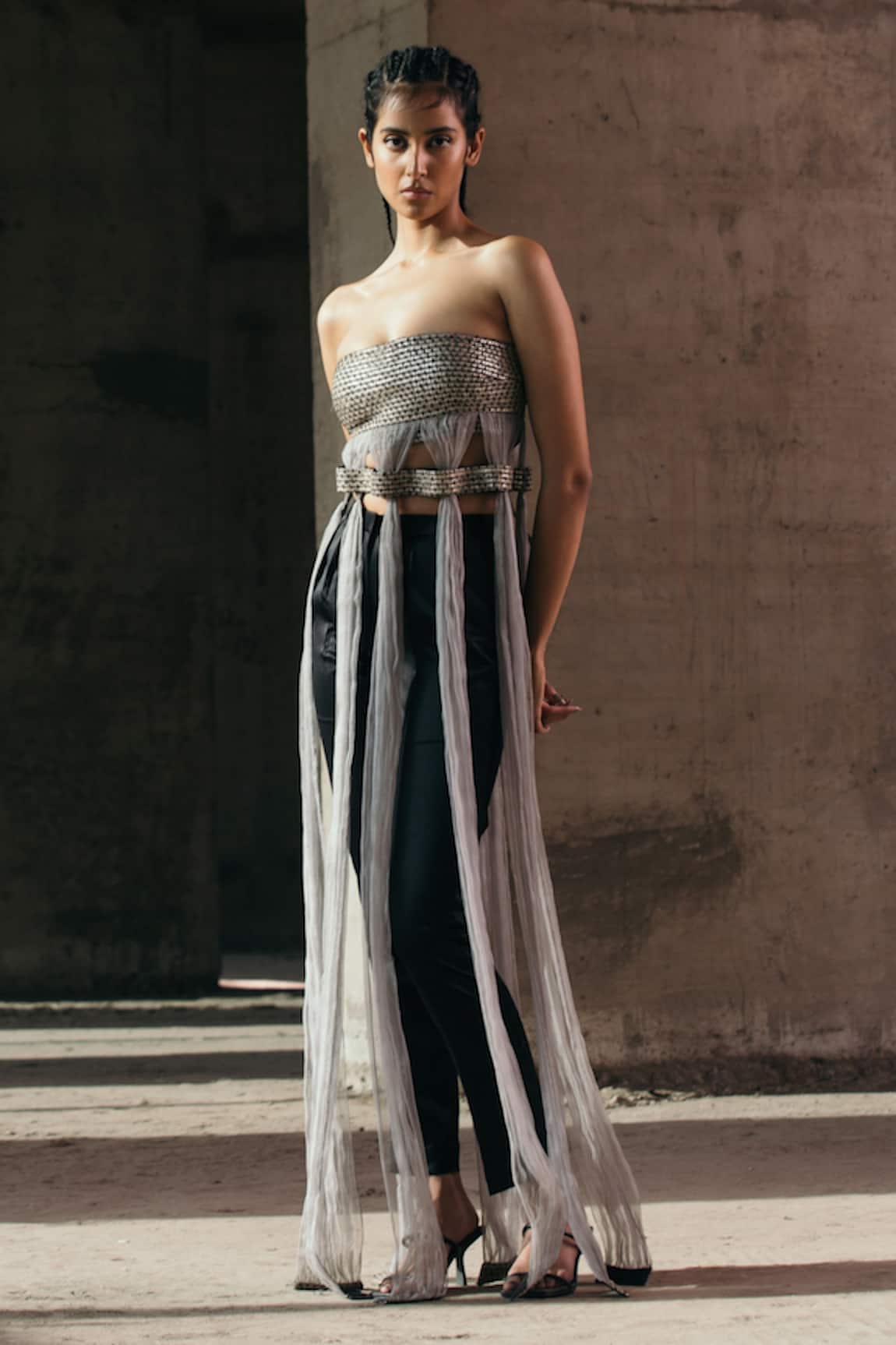 AKHL Metallic Fall Panelled Bustier