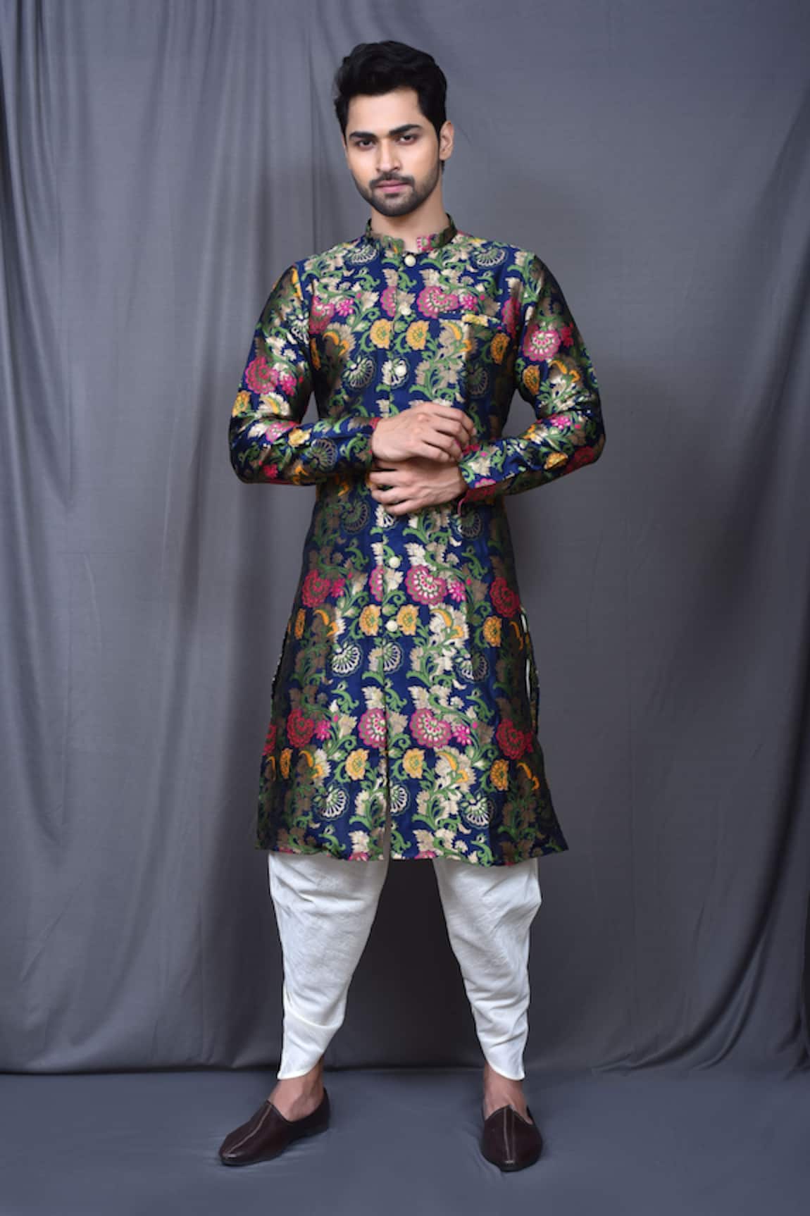 Adara Khan Floral Woven Kurta & Cowl Pant Set