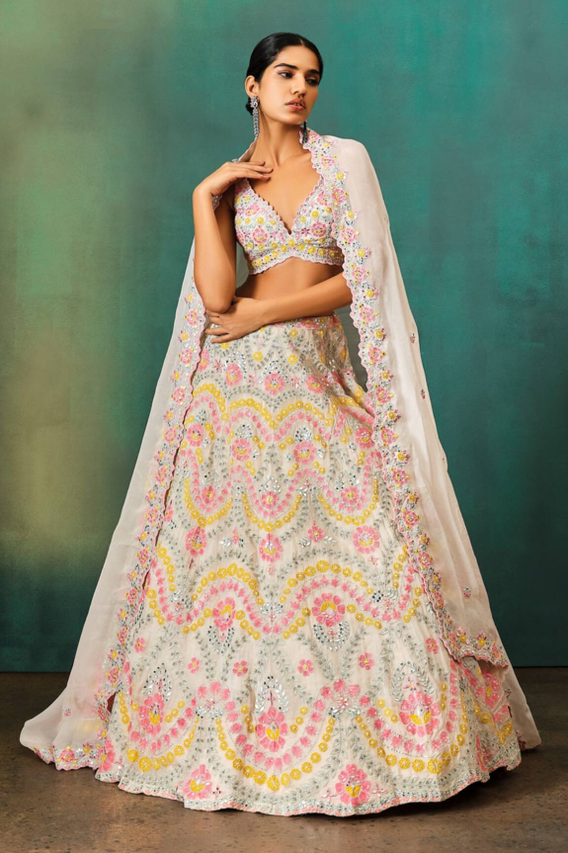 Aneesh Agarwaal Floral Applique Bridal Lehenga Set
