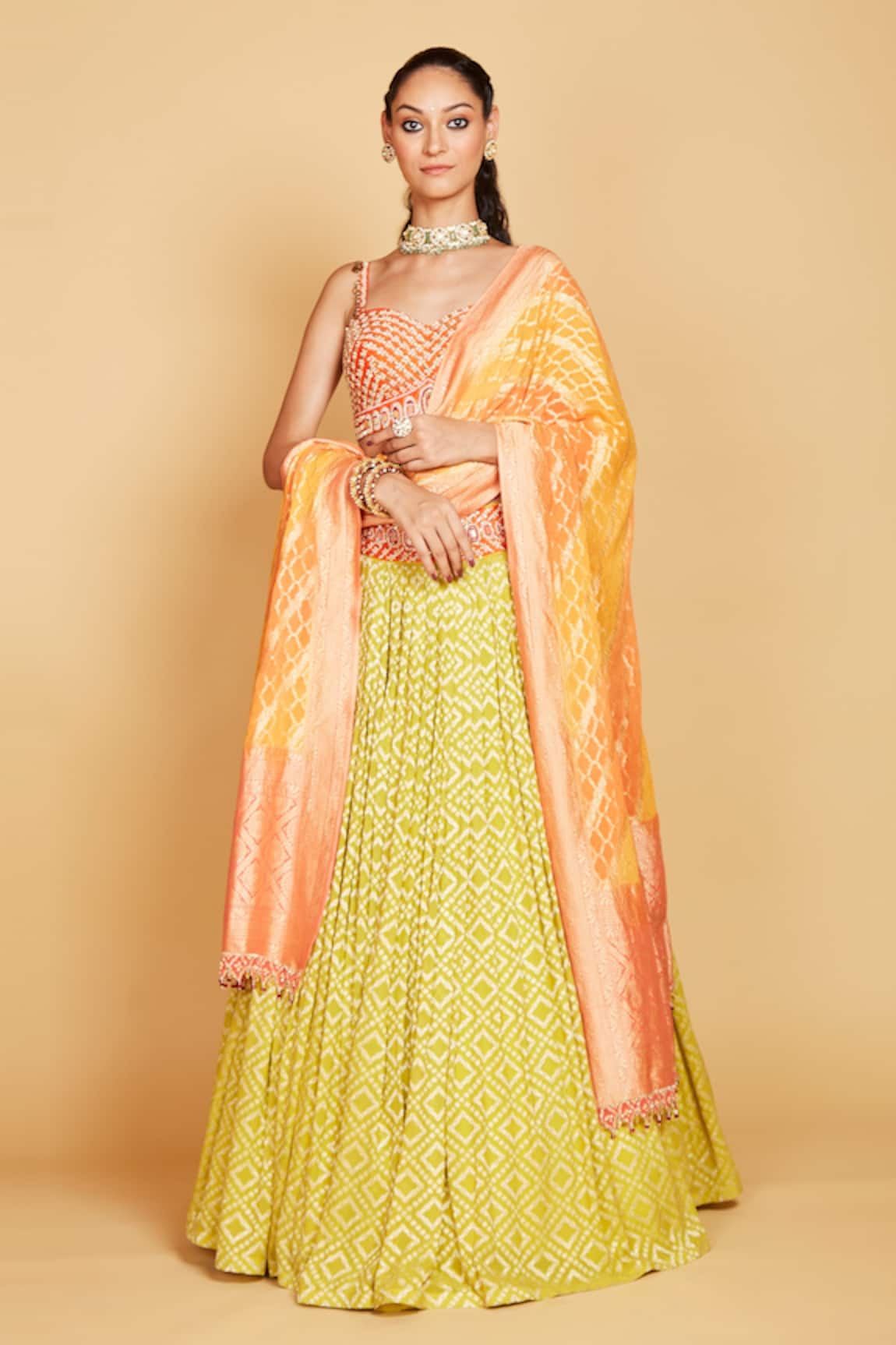 Amrin Khan Banarasi Diamond Pattern Lehenga Set 