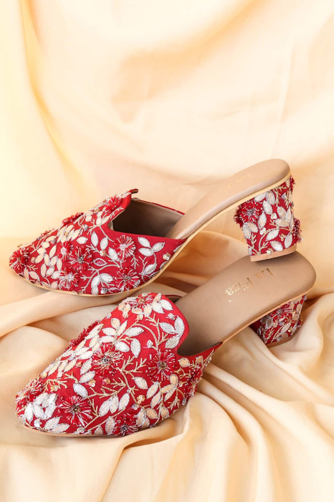 La Fiza Hayat Leaf Embroidered Block Heels