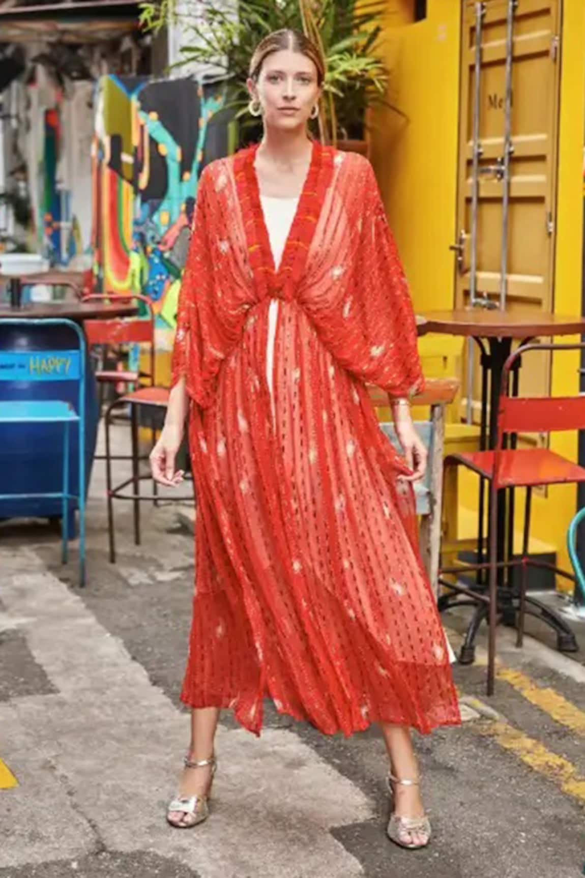 Style Junkiie  Bandhani Kimono Duster Jacket 