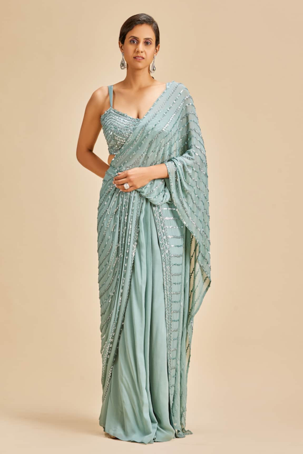 Nitika Gujral Pre-Draped Saree With Embroidered Blouse