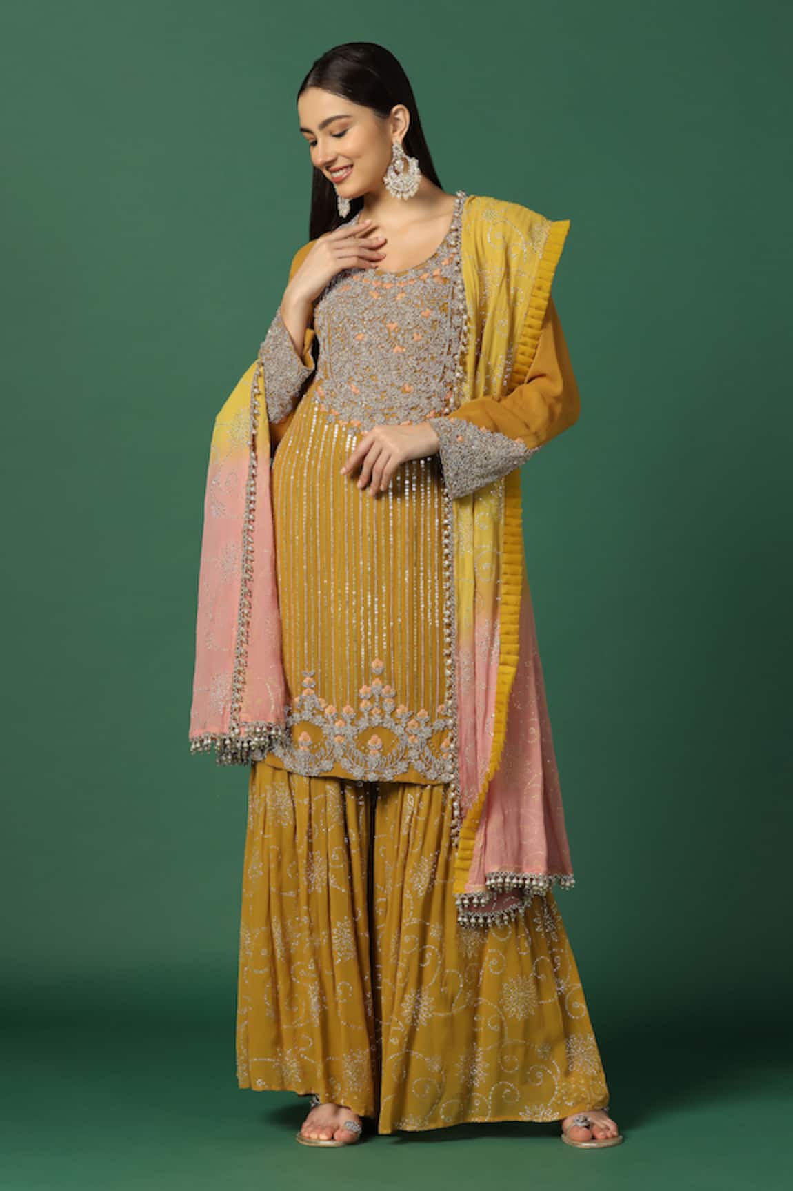 Two Sisters By Gyans Sequin & Resham Embroidered Kurta Sharara Set