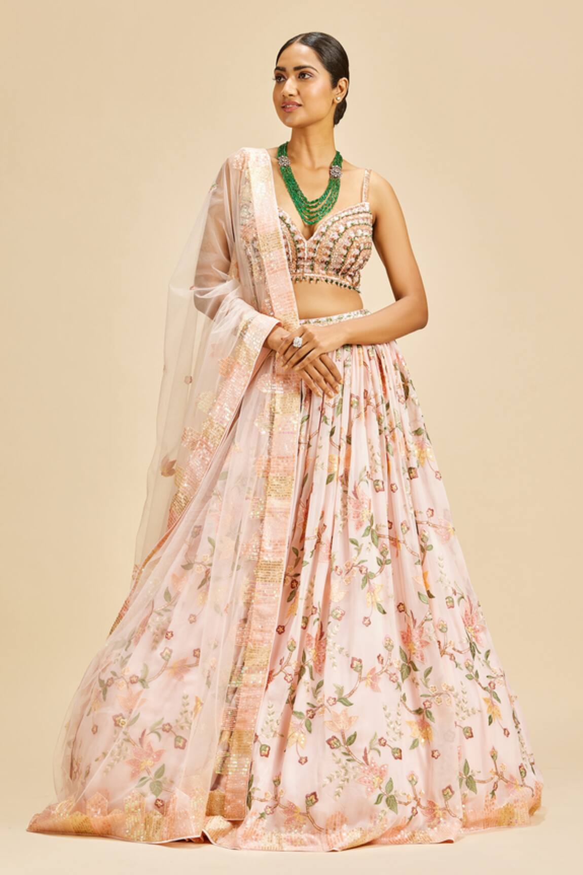 Nitika Gujral Resham Floral Embroidered Lehenga Set