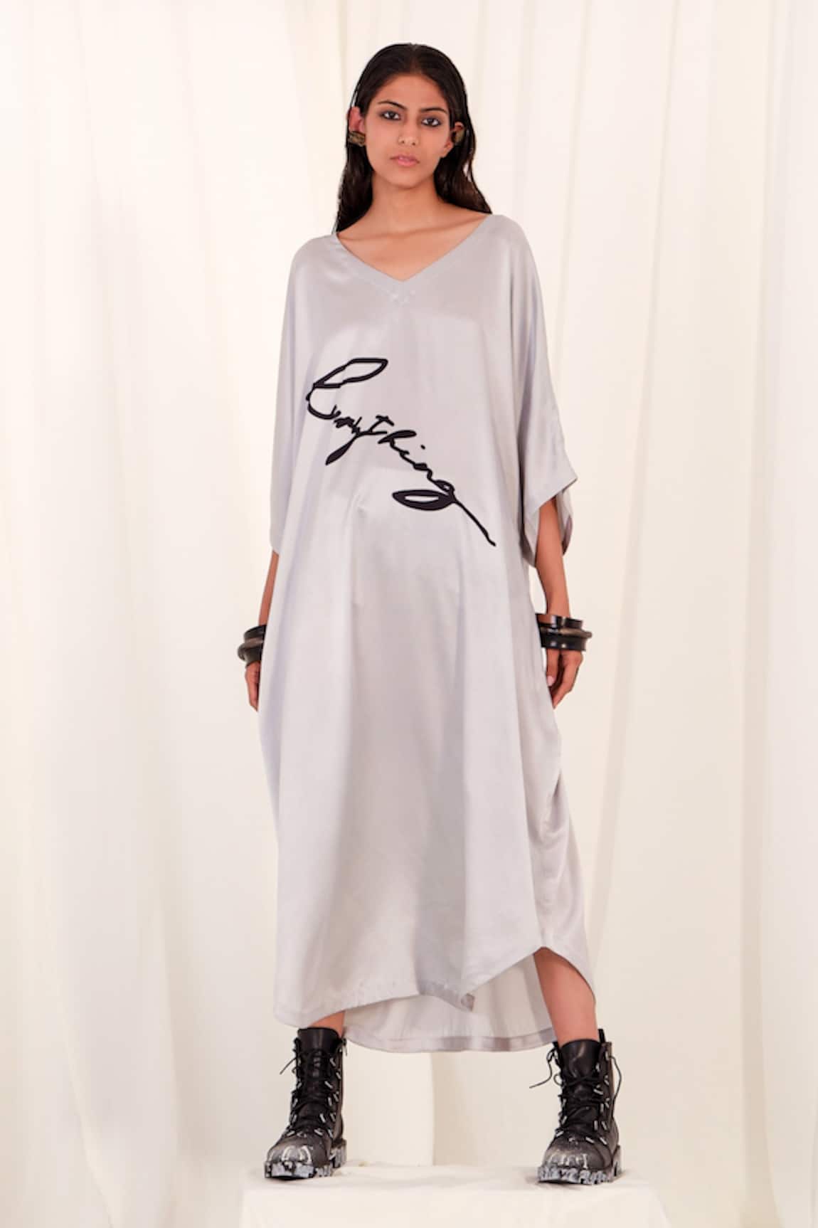 AK-OK Printed Silk Kaftan Dress 