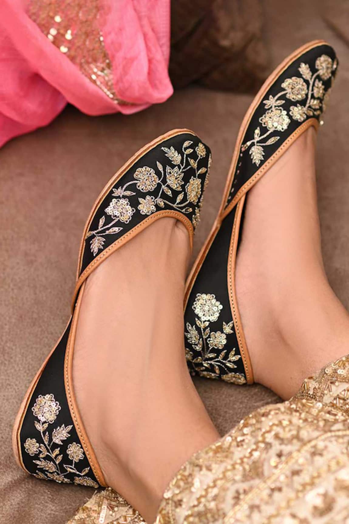 Coral Haze Valerie Sequin Embroidered Juttis 