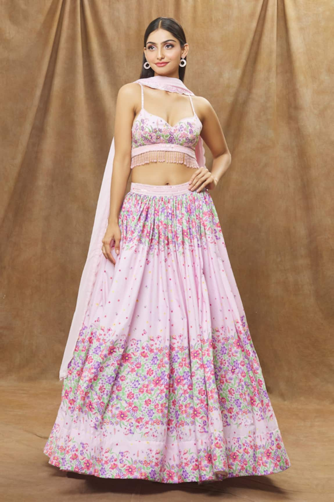 Label Priyanka Kar Abstract Floral Embroidered Cotton Lehenga Set