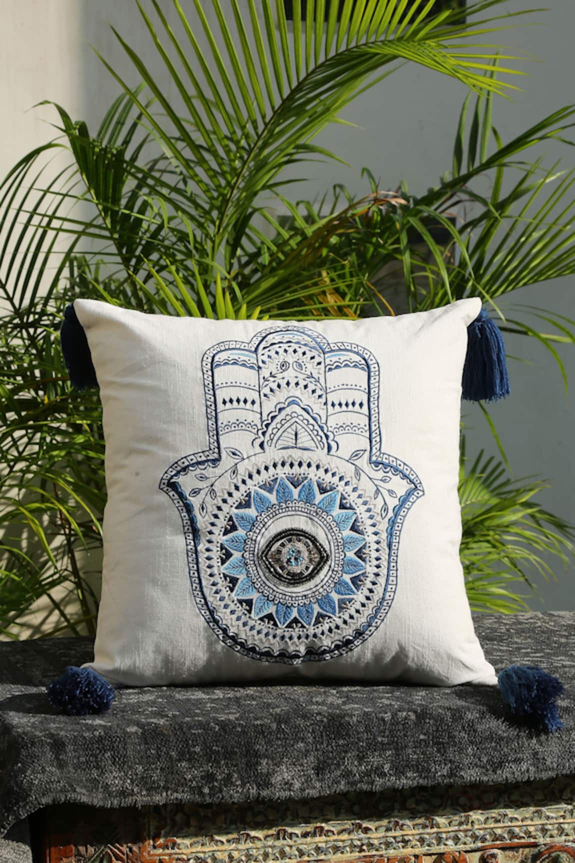 Amoli Concepts Hamsa Embroidered Cushion Cover