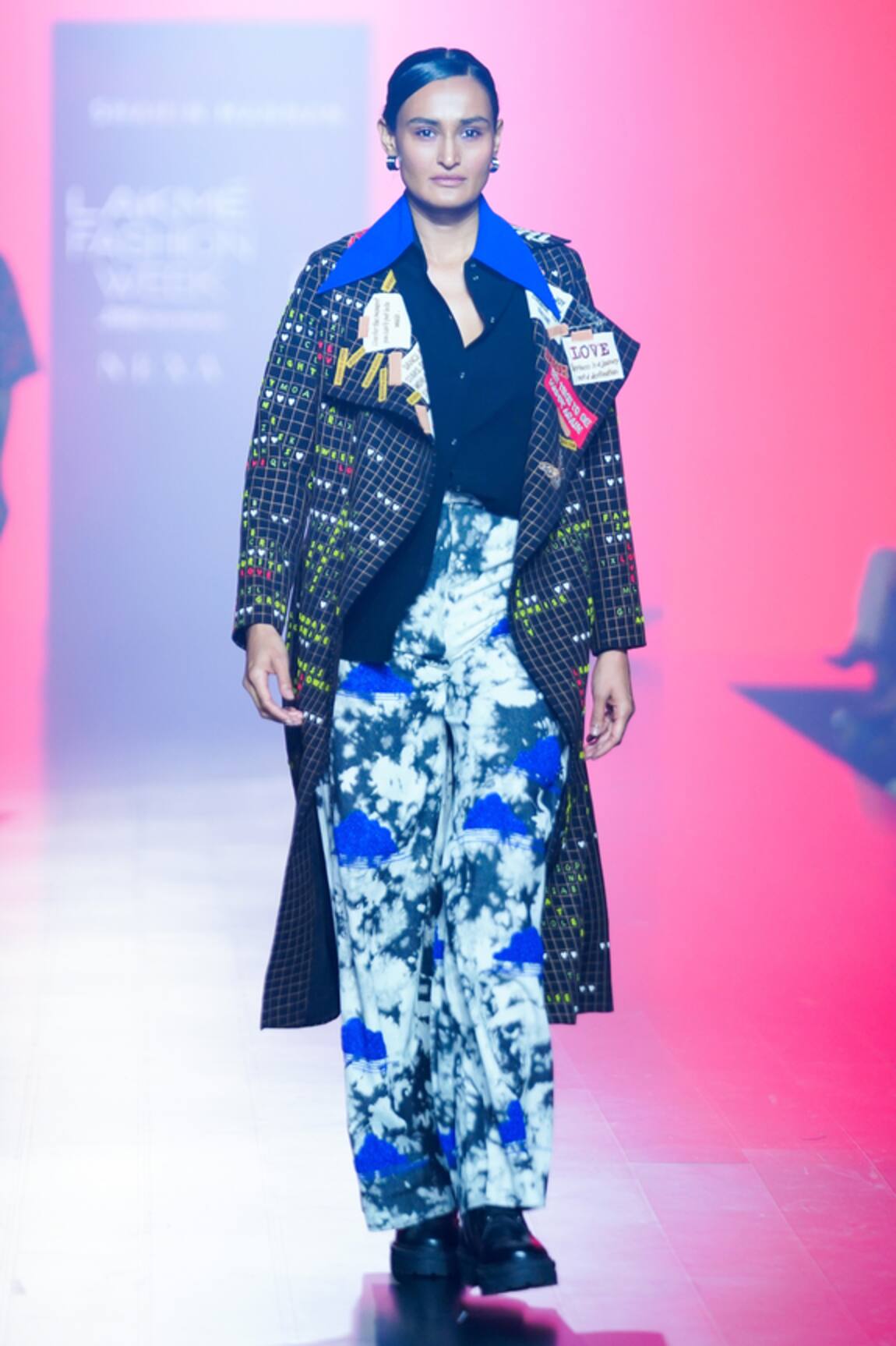 Shahin Mannan Crossword Embroidered Wrap Coat