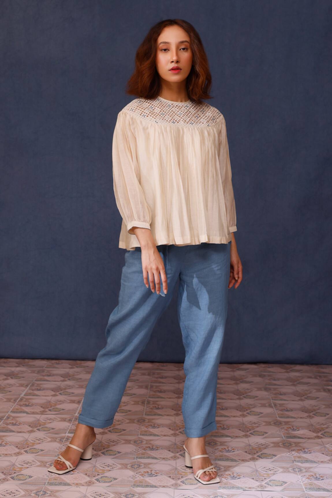 Chokhi Chorri Iris Mosaic Cutwork Yoke Top With Pant 