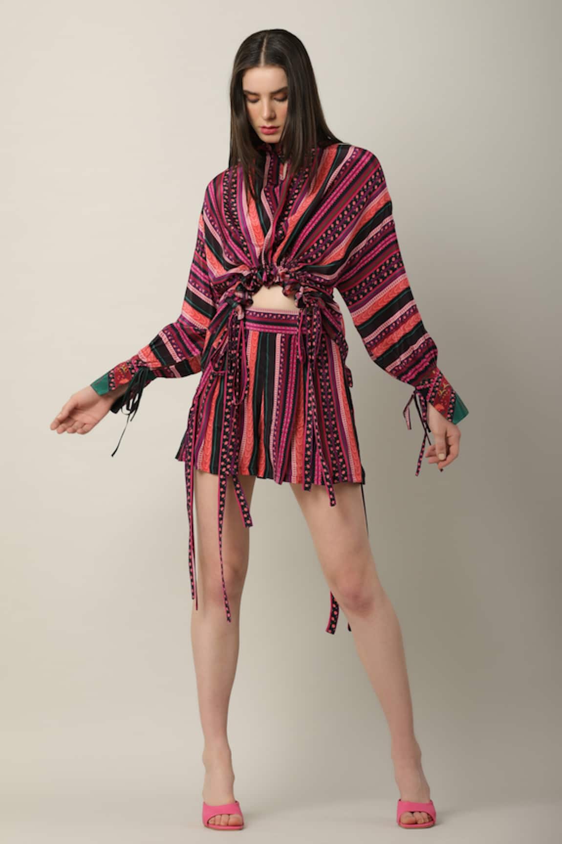 Limerick By Abirr N' Nanki Jolene Stripe Print Draped Top