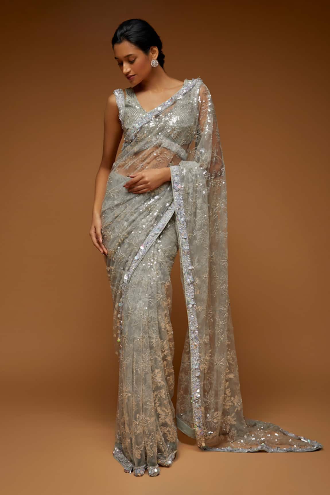 Neeta Lulla Vesper Sheer Embroidered Saree With Blouse