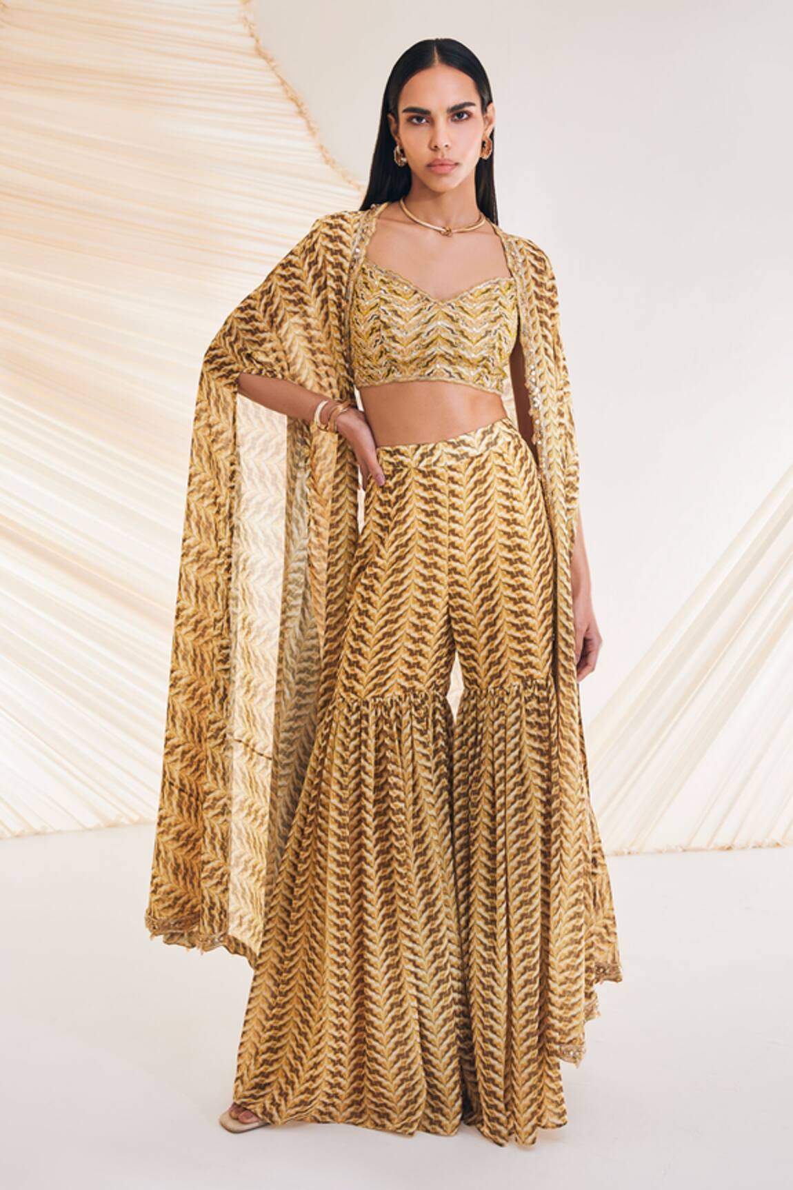 Divya Aggarwal Aubree Swirl Print Cape Sharara Set